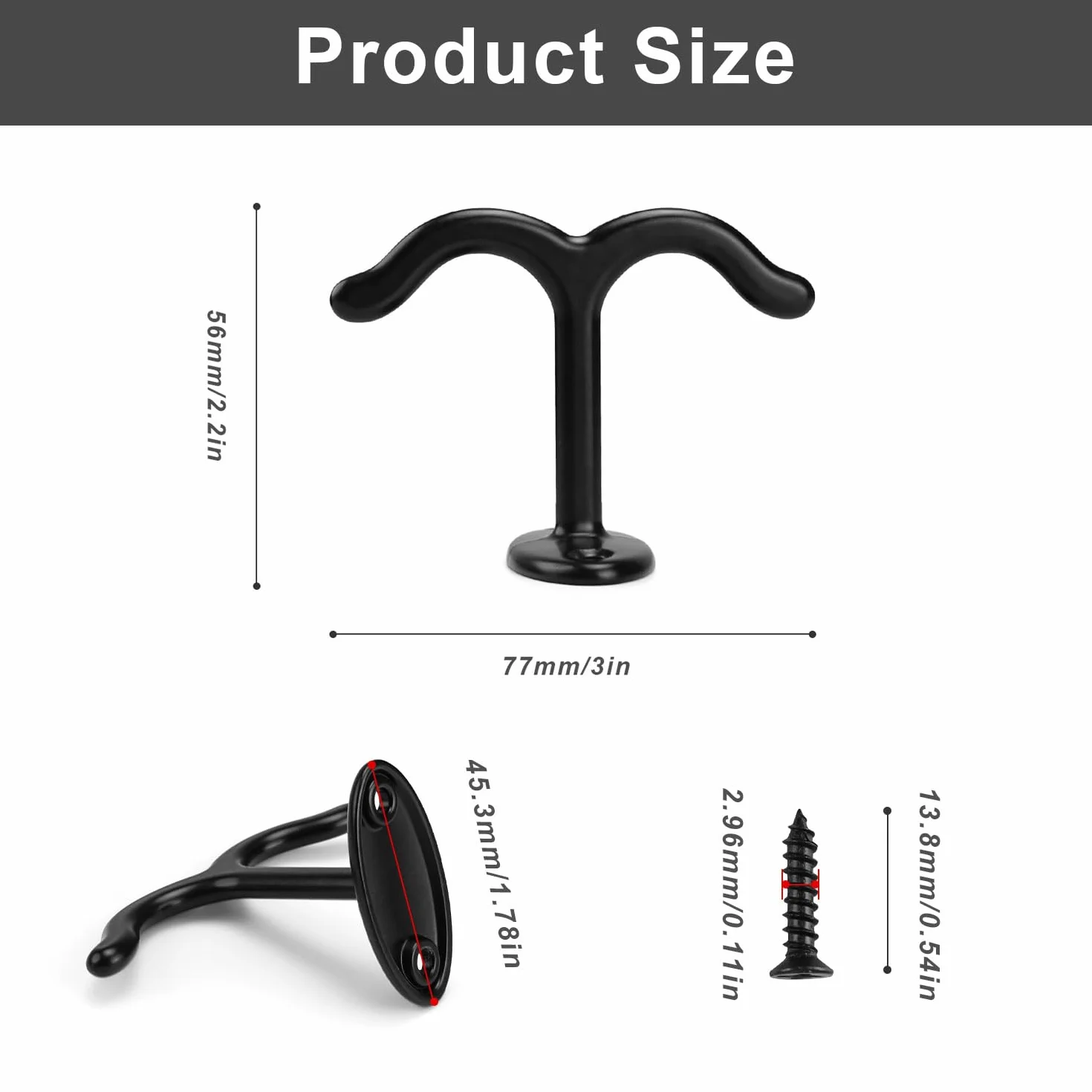 0XBIT Ganchos de Techo Negro, 5 Piezas Ganchos de Techo Plantas, Tornillo en Gancho de Techo, Diseño de Doble Garra, para Luces Colgantes, Ventiladores de Techo, Cestas de Flores