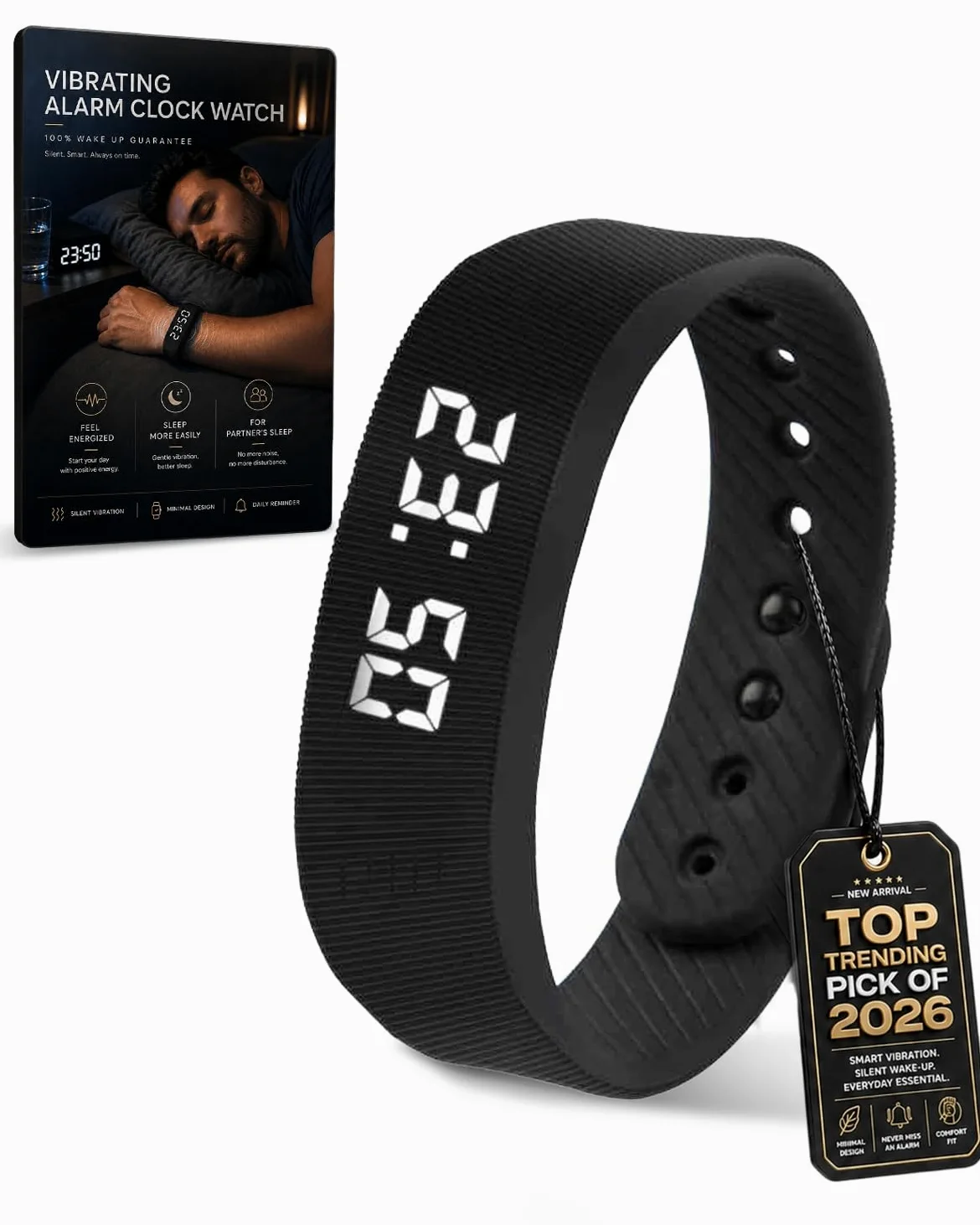 Reloj despertador eficaz para personas que duermen profundamente, reloj extremadamente vibrante, para personas sordas, vibración, vibración, sueño pesado, pulsera silenciosa que no despertará a tu
