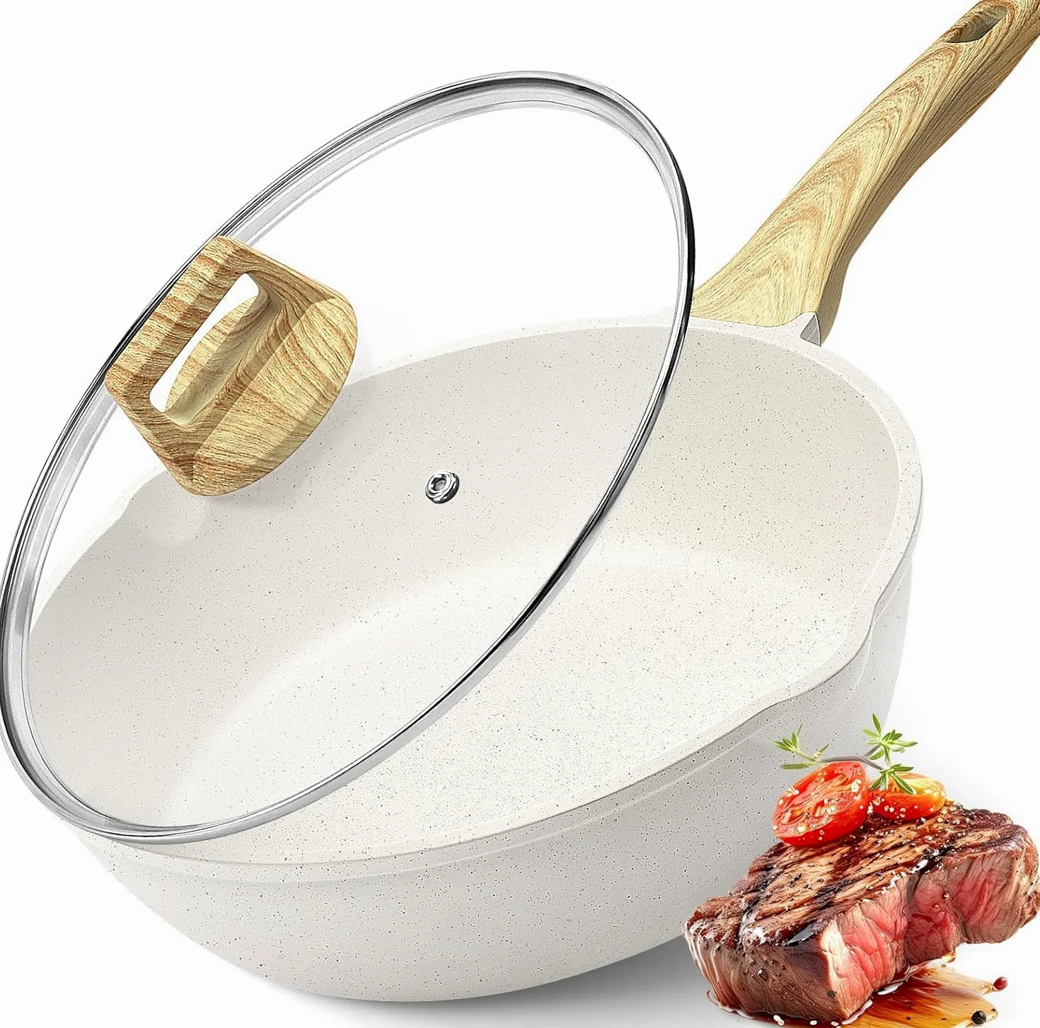 GiPP Sartenes Antiadherentes Con Tapa, 28cm, 4.3 L, CeráMica Profunda, Para InduccióN, Mango Que Se Mantiene FríO, Saludable Y Sin TóXicos.