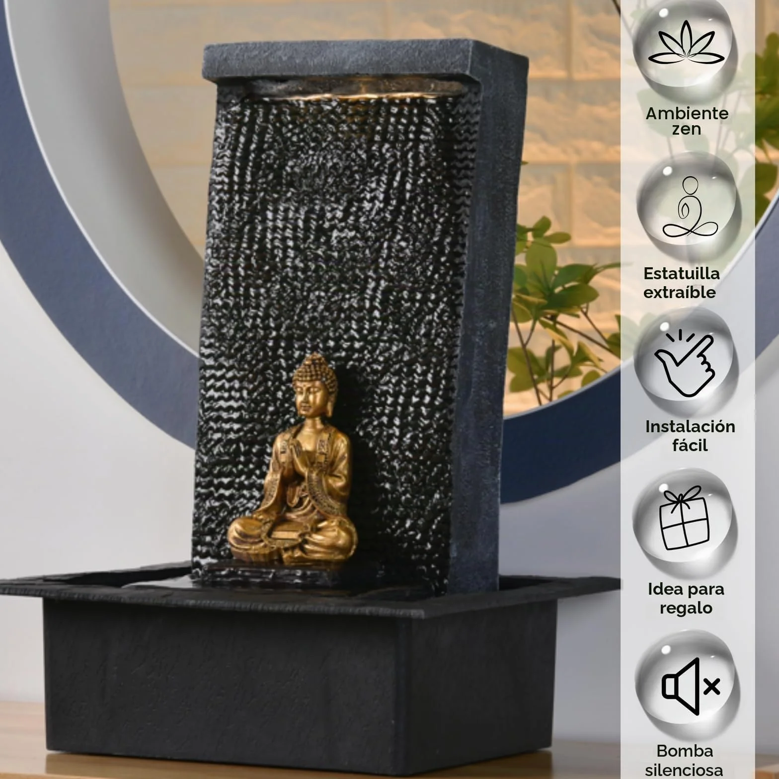 Zen'Light Zenitude Fuente de poliresina Negra 31 x 31 x 42 cm