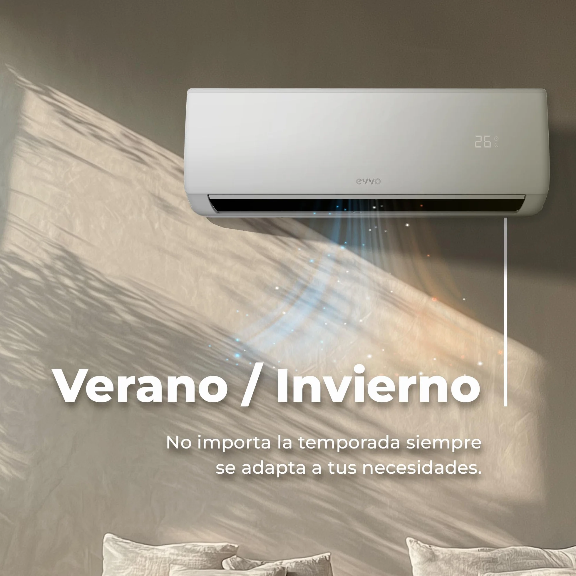 EVVO Aire acondicionado Split CLIMA Refrigeración y Calefacción, Conectividad WIFI, Motor Inverter, Bomba de Calor, Clase A++/A+, Deshumidificador, R32 (12.000 BTU)