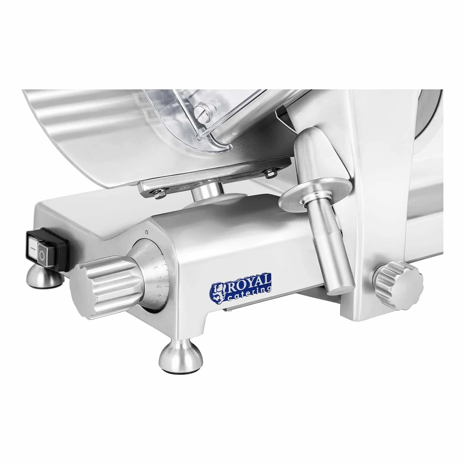 Royal Catering Cortafiambres Cortador De Fiambres Para Carnicería RCAM-250EXPERT (Cuchilla: Ø 250 mm, Corte hasta 12 mm, 180 W, Con afilador)