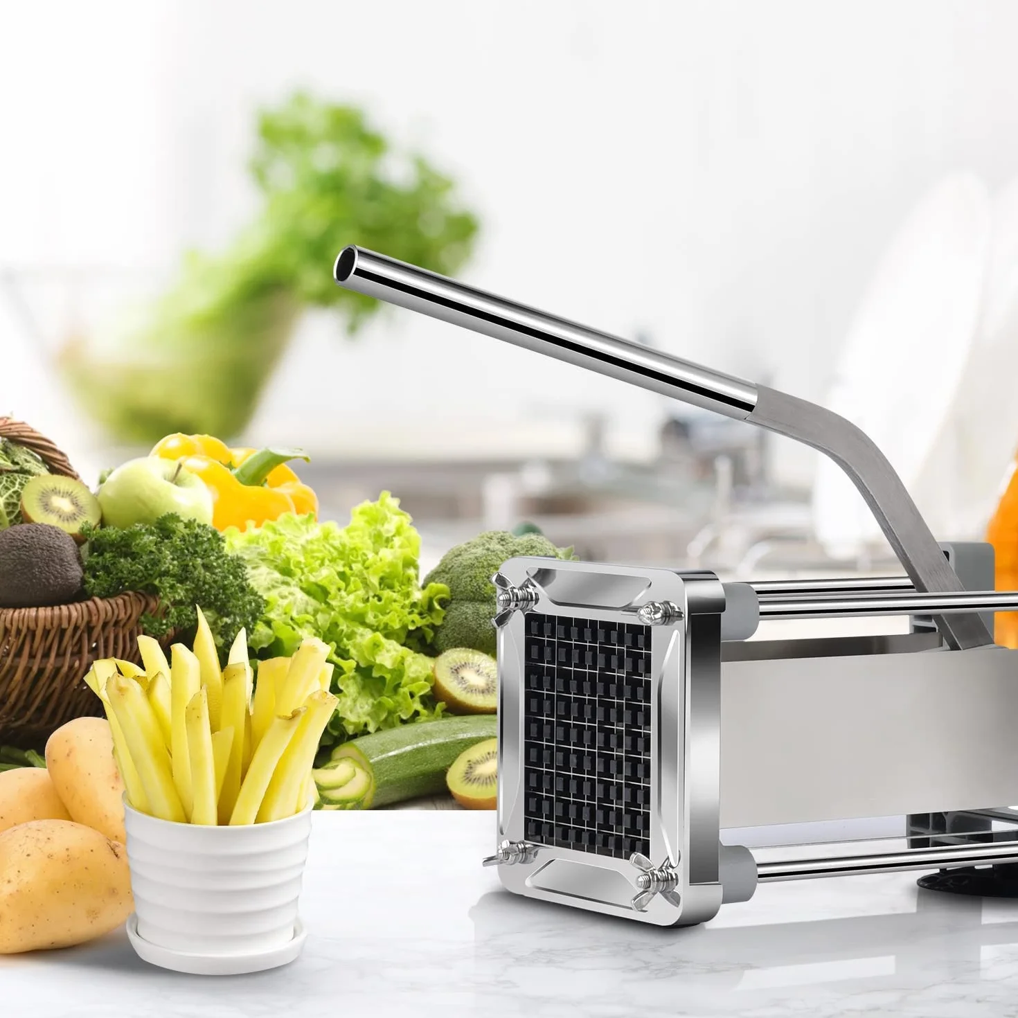 Cortador Patatas Fritas Manual, Sopito Cortador De Patatas Profesional Corta Patata Acero Inoxidable con Cuchillas De 12mm para Uso Doméstico