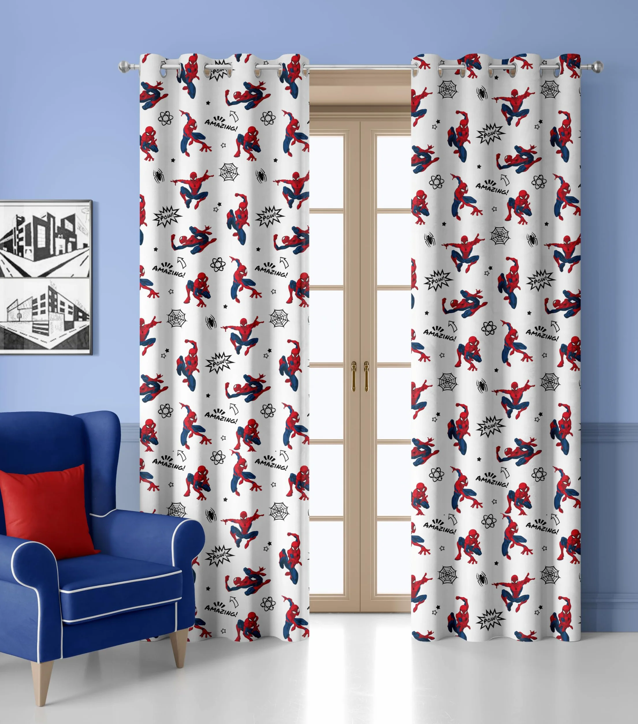 Spiderman - Cortina de Gasa con Anillas, Cortina para habitación Infantil, 140 x 290 cm, Producto Oficial, (Panel Individual)