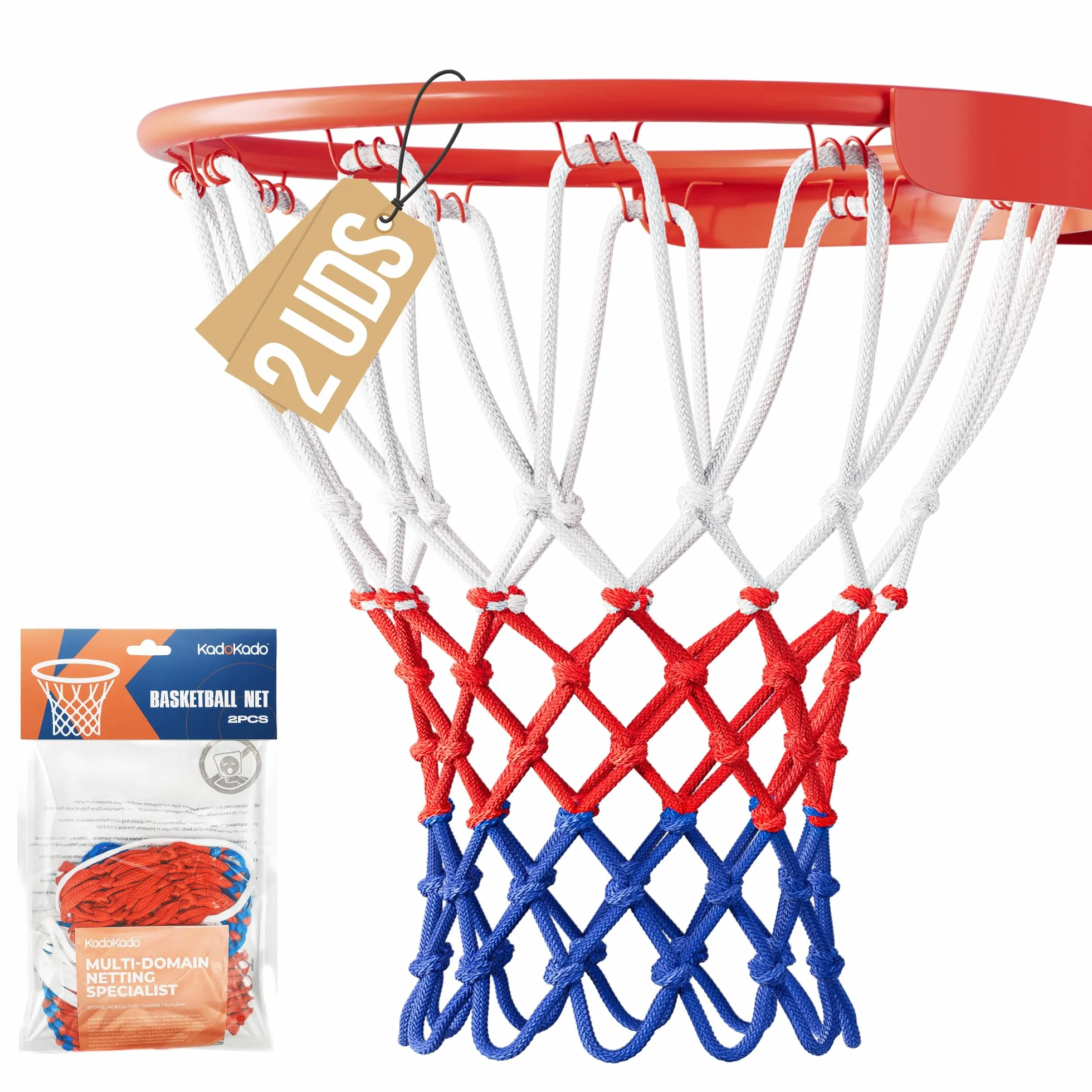Profesional Red de Baloncesto 150g Repuesto Resistente 12 Ganchos Blanco Rojo Azul