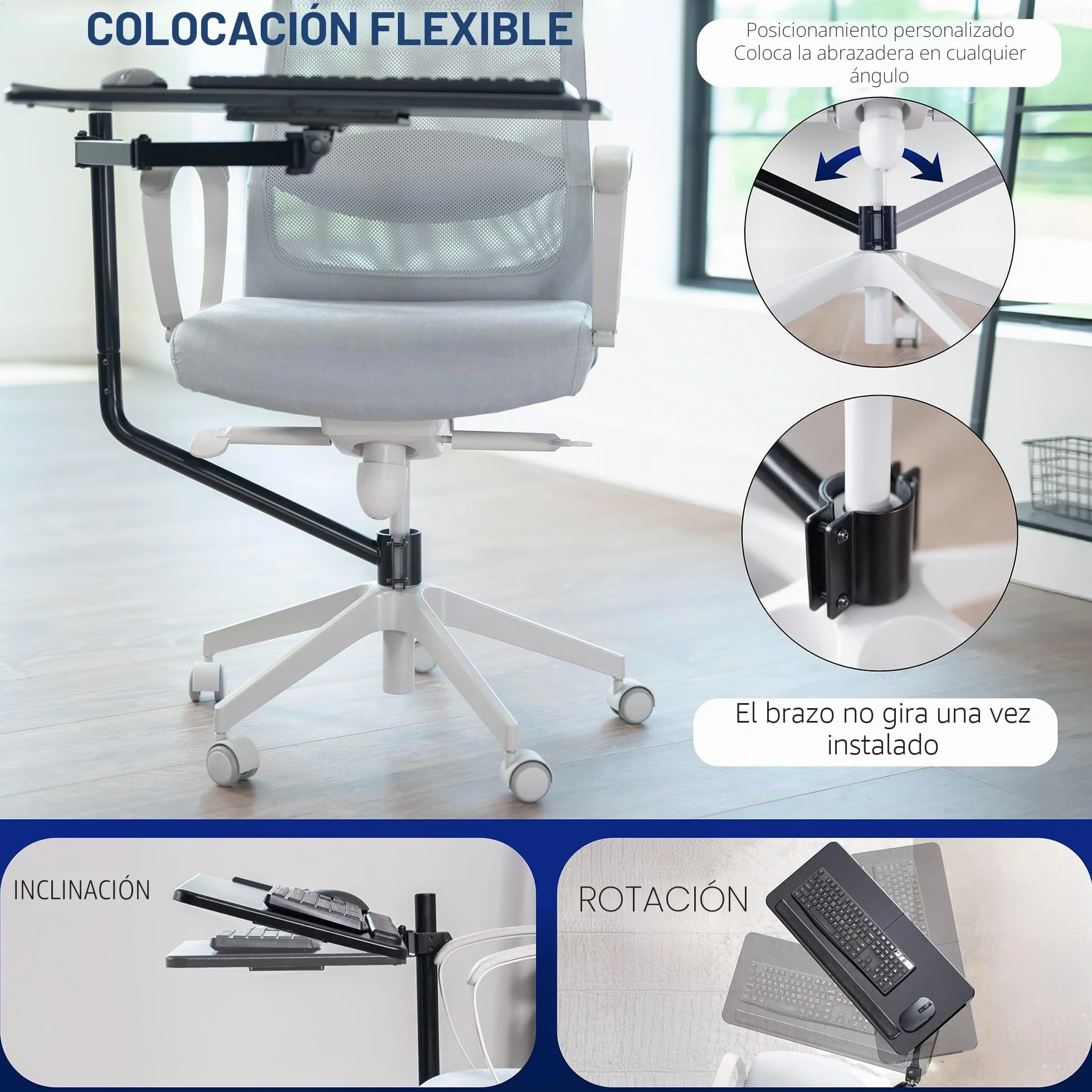 VIVO Mount-KB08C - Bandeja para teclado y mouse montada en silla de oficina, inclinación ergonómica, rotación de 360 grados, color negro, MOUNT-KB08C