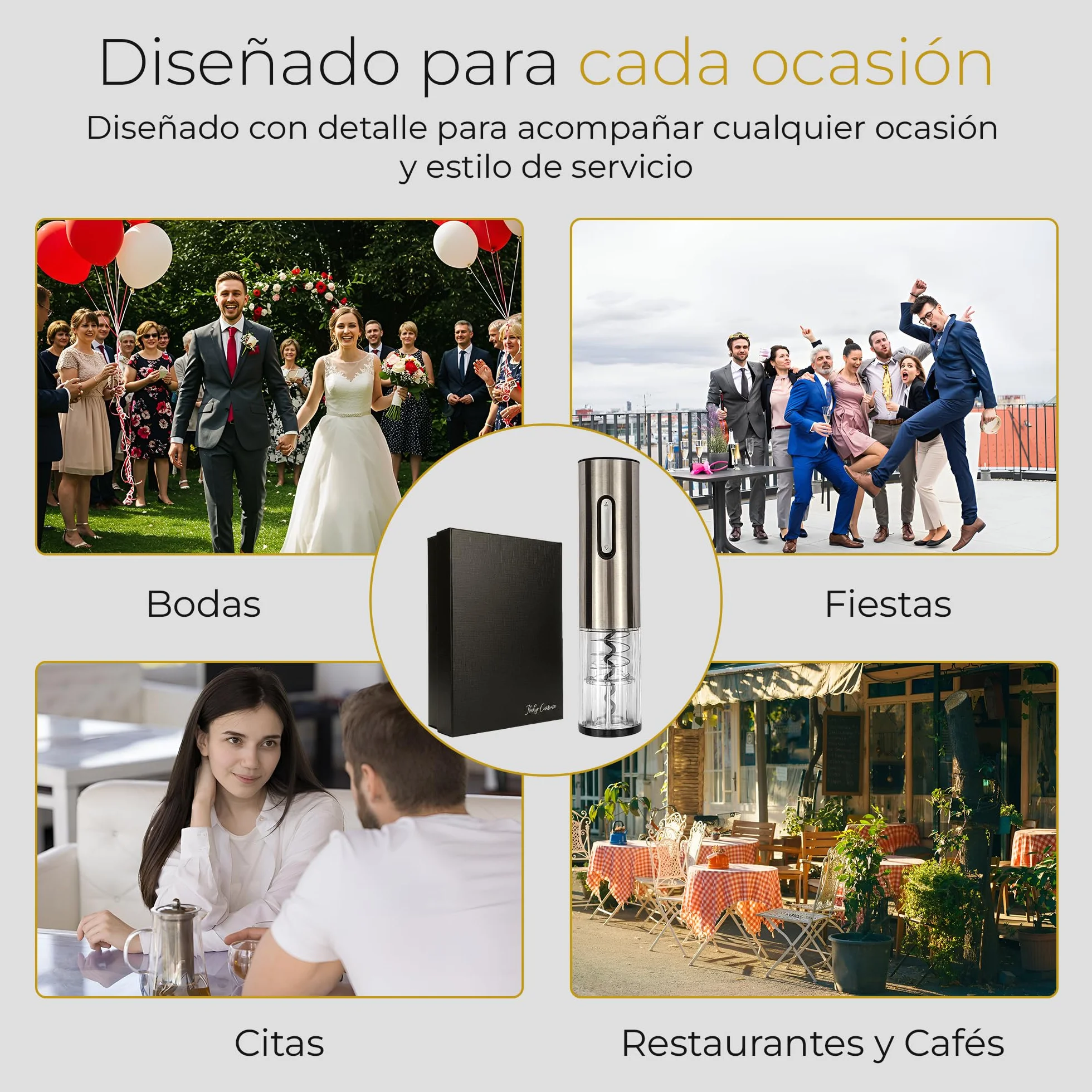 Sacacorchos Eléctrico Recargable para Vino con Cortacápsulas, Tapón de Vacío y Anillo Antigoteo, Set Abridor en Caja Regalo
