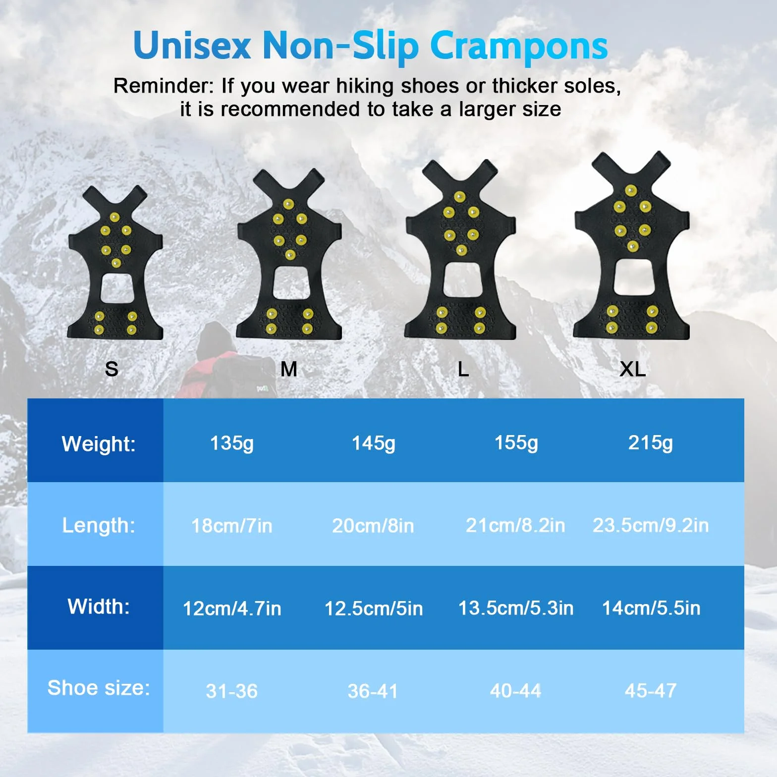 Crampones Antideslizante para Hielo y Nieve, Escalada Deportiva al Aire Libre, Senderismo Invierno (Amarillo M)
