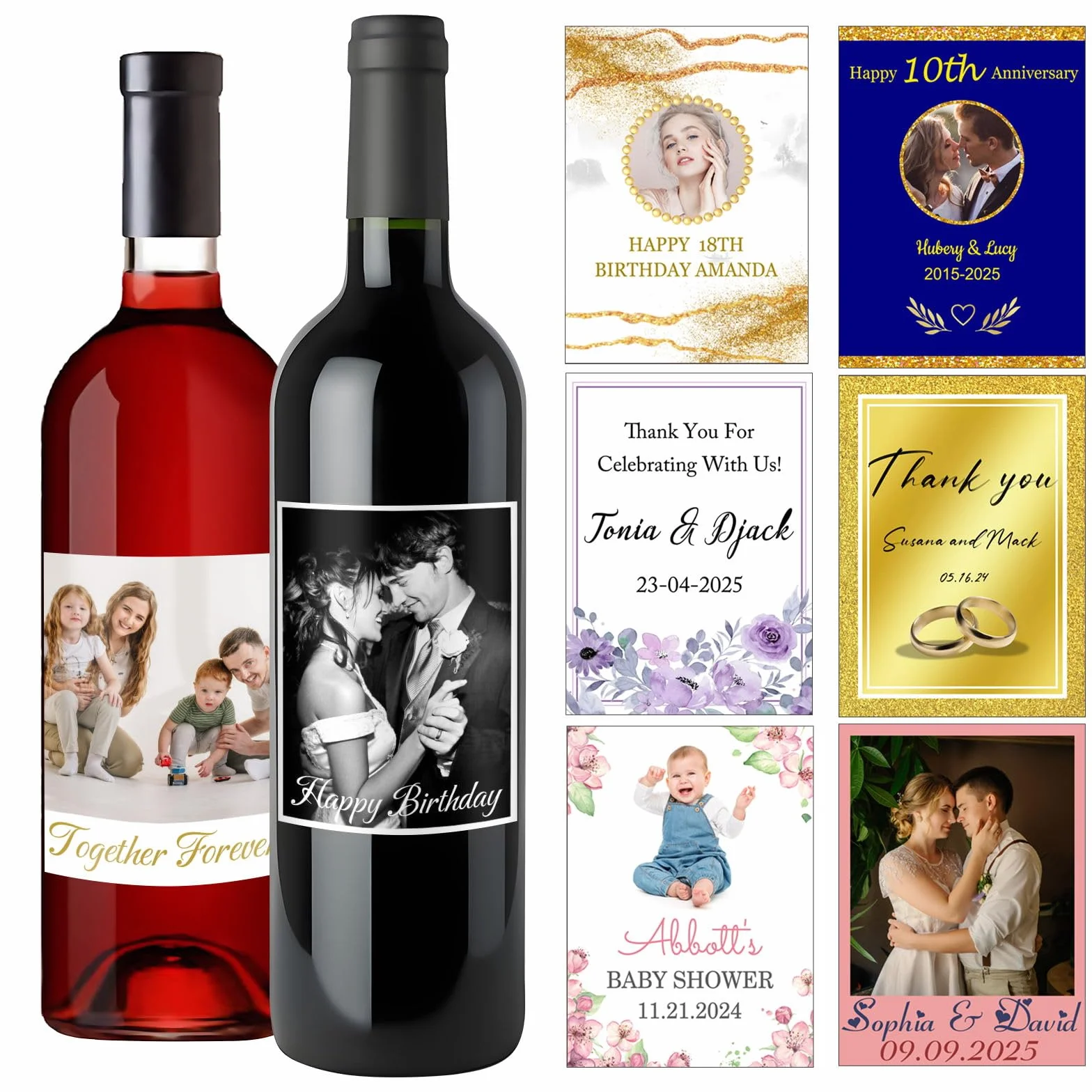 Etiqueta personalizada para botella de vino, etiqueta de vinilo personalizada para botella de vino, para compromiso, cumpleaños, graduación, boda, 5.25 x 3.75 pulgadas, juego de 4