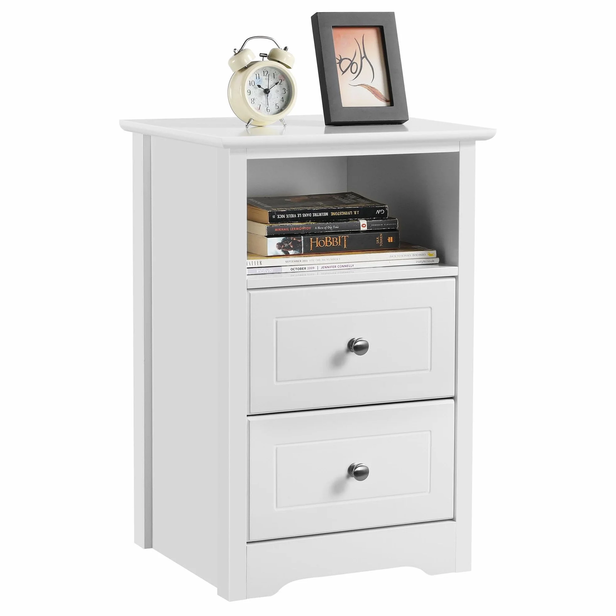 Yaheetech Mesita de Noche con Dos Cajones Mesillas de Noche Blanca | Cajonera Mueble para Cama Dormitorio Madera MDF 40x35x60cm