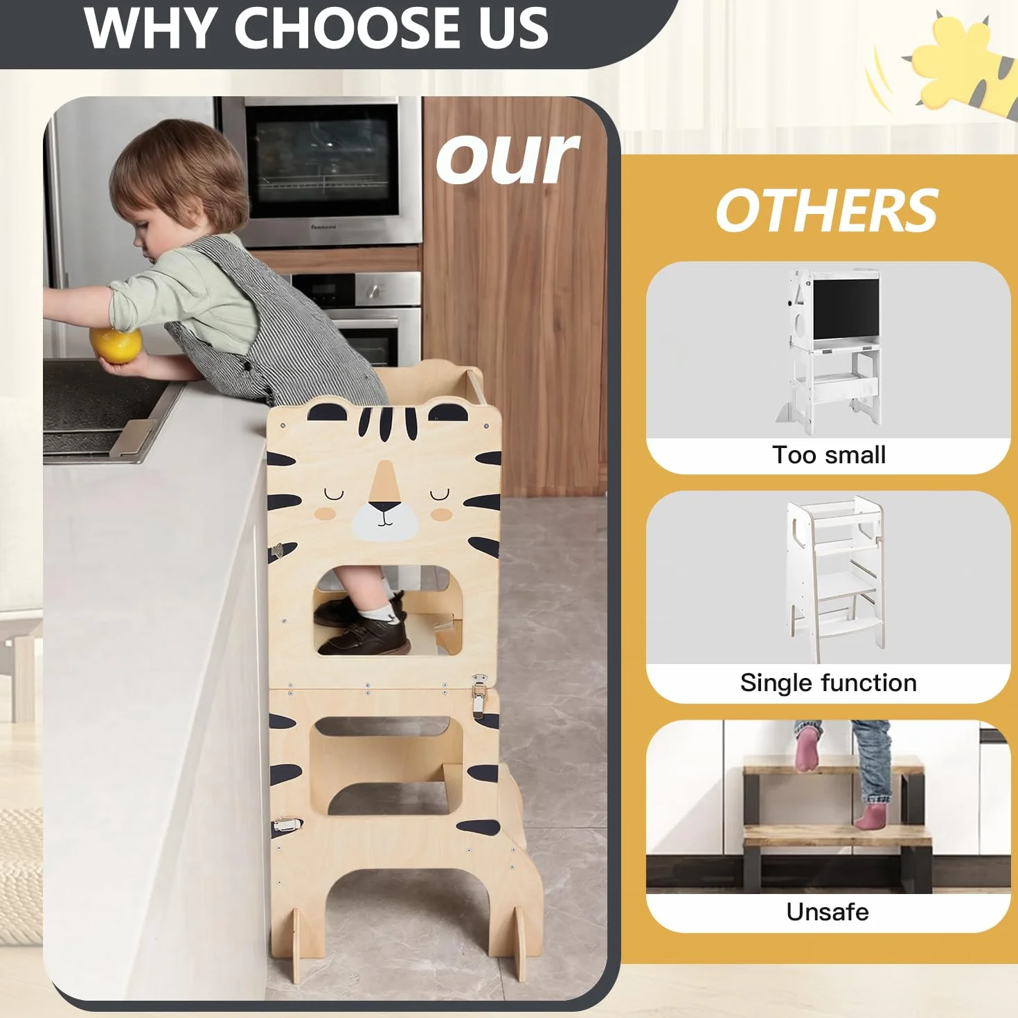 Labebe Torre de Aprendizaje Plegable 2 en 1 para niños con Tablas de Mensajes a Partir de 1 año Tigre