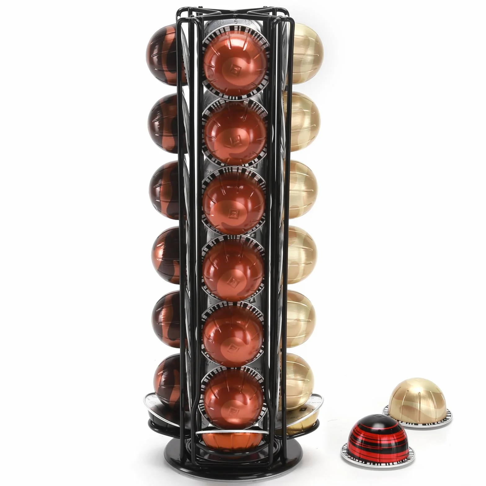Soporte giratorio para cápsulas de café compatible con Vertuo, Organizador para guardar cápsulas de café,(28 Cápsulas), Color Negro.