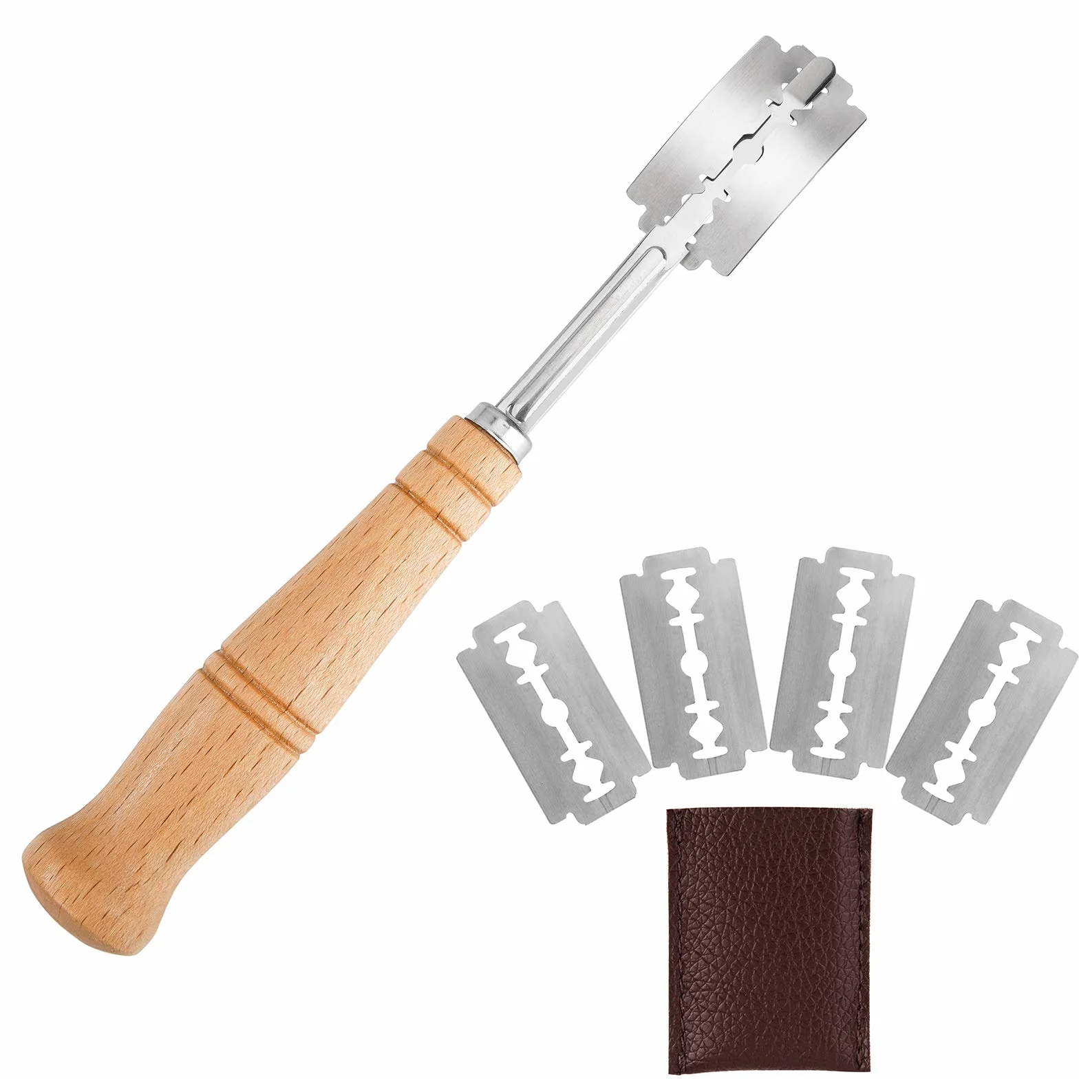 Cuchillo de Panadero de Corte Herramienta de Puntuación de Pan con 5 Cuchillas de Repuesto Mango de Madera para Cocina de Bricolaje