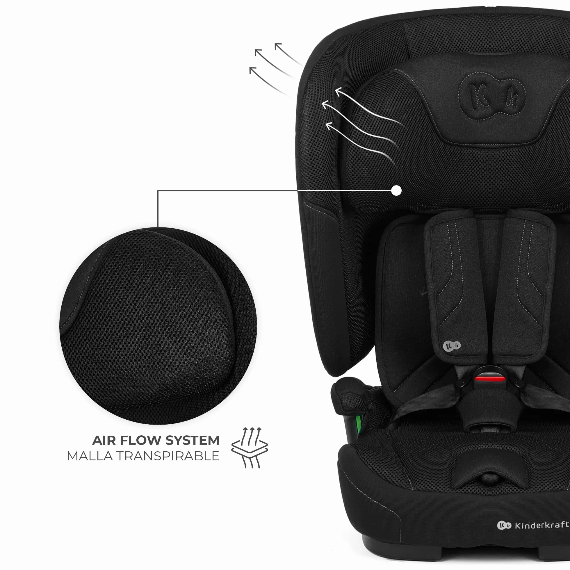 Kinderkraft FIX2GO Silla infantil i-size, 76-150 cm, base Isofix, Top Tether, sensores electrónicos, hasta aprox. 12 años, sistemas de seguridad, tapizados premium, reclinables, Negro