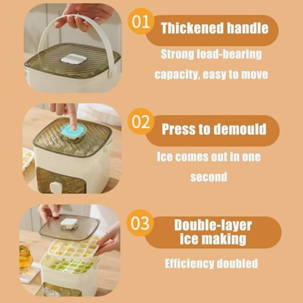 48 Ice Cube Maker, Double-Layer Silicone Ice Tray with Storage Bin and Tongs, Portable Ice Mold for Freezer, Ideal for Whiskey, Cocktails, Coffee and Parties(Negro,2pcs)