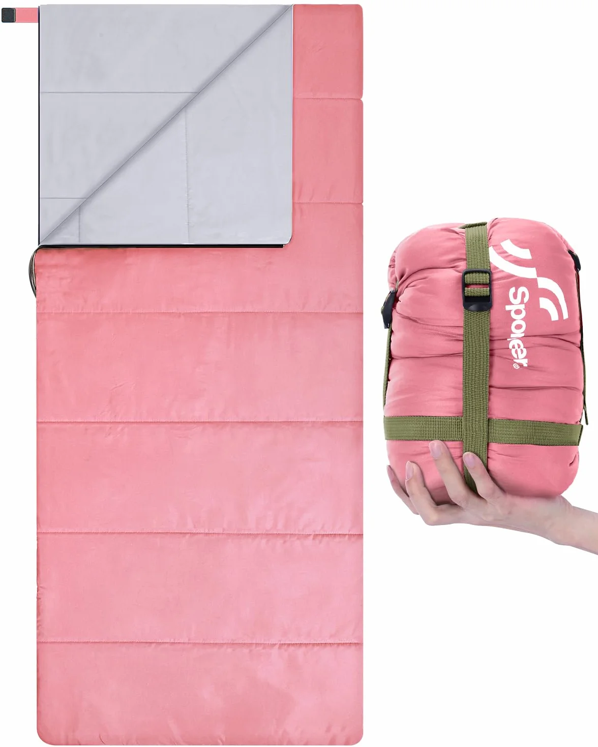 Sportneer Saco de Dormir Compacto Ligero para Clima Cálido 15℃~25℃ con Bolsa de Transporte para Camping y Senderismo
