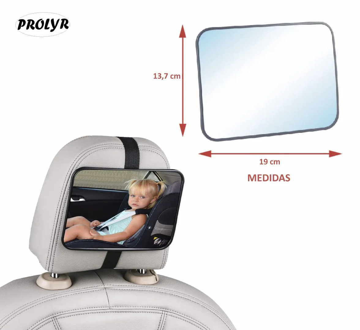 Espejo retrovisor coche bebé - Espejo asiento trasero coche para ver al bebé fácilmenlte, Gran visión, Seguro e Irrompible, Instalación rápida, Universal, Nuevo diseño (Negro)