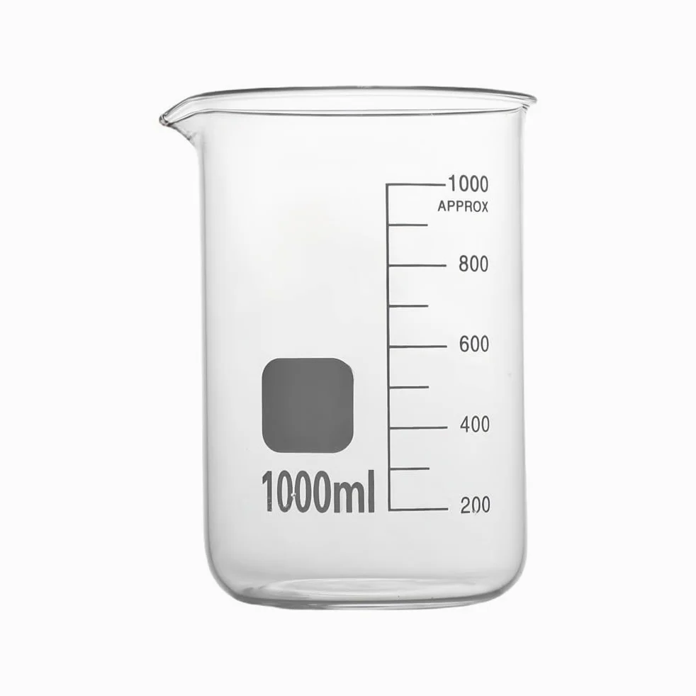 Vaso medidor Transparente de 5 a 3000 ml, Vaso de Laboratorio de Vidrio de borosilicato de Alta pureza con Escala, Herramienta de medición para repostería de Cocina (1000 ml, 1 Unidad)