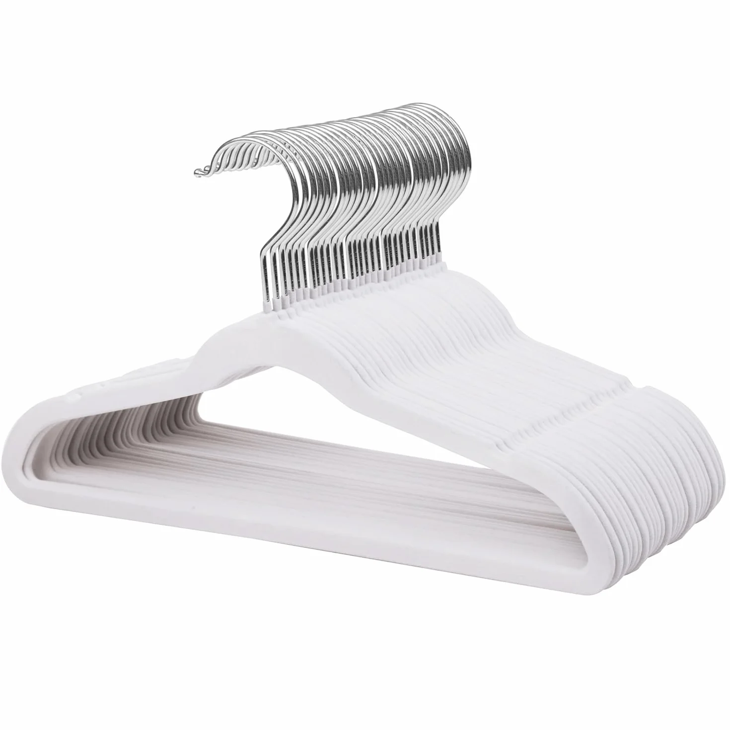 ManGotree 32 Perchas de Terciopelo para Niños de 35 cm, Ultrafinas Con Gancho Giratorio de 360°, Antideslizantes de Fieltro para Jóvenes, Resistentes y Duraderas (Blanco)