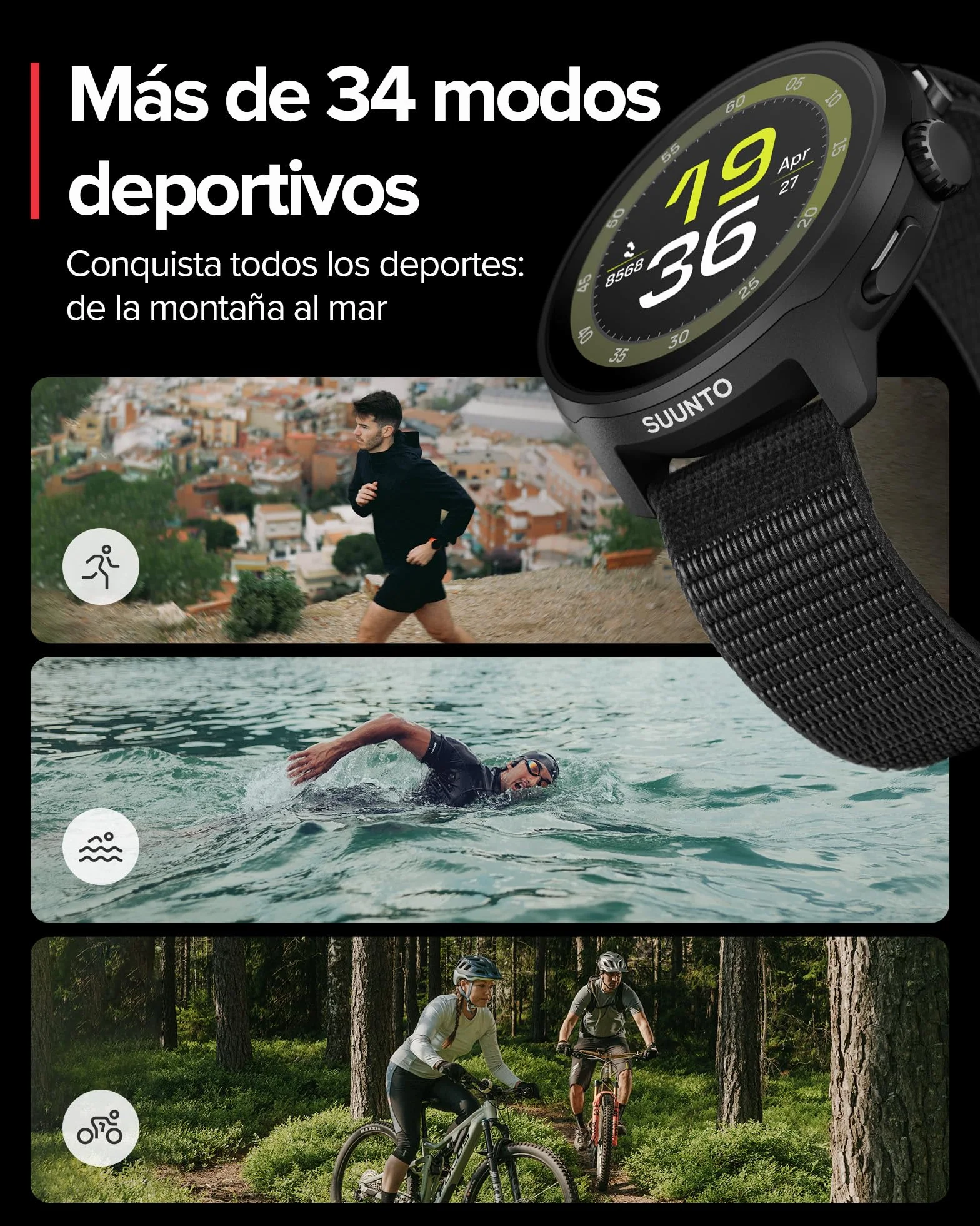 Suunto Run Reloj GPS Running Pantalla Táctil AMOLED 1,32" Multideporte Monitor Actividad GPS Seguimiento Cardíaco Sueño 12 Días Autonomía 4GB Almacenamiento Música