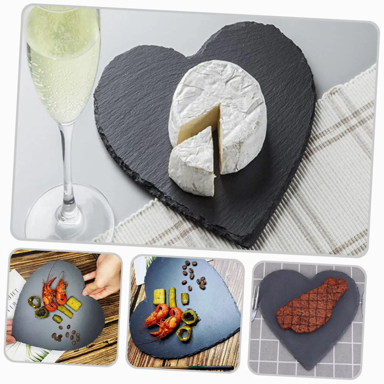 Cabilock 2piezas Platos Para Carne De Pizarra Natural Corazón Para Servir y Guardar Diseño Único