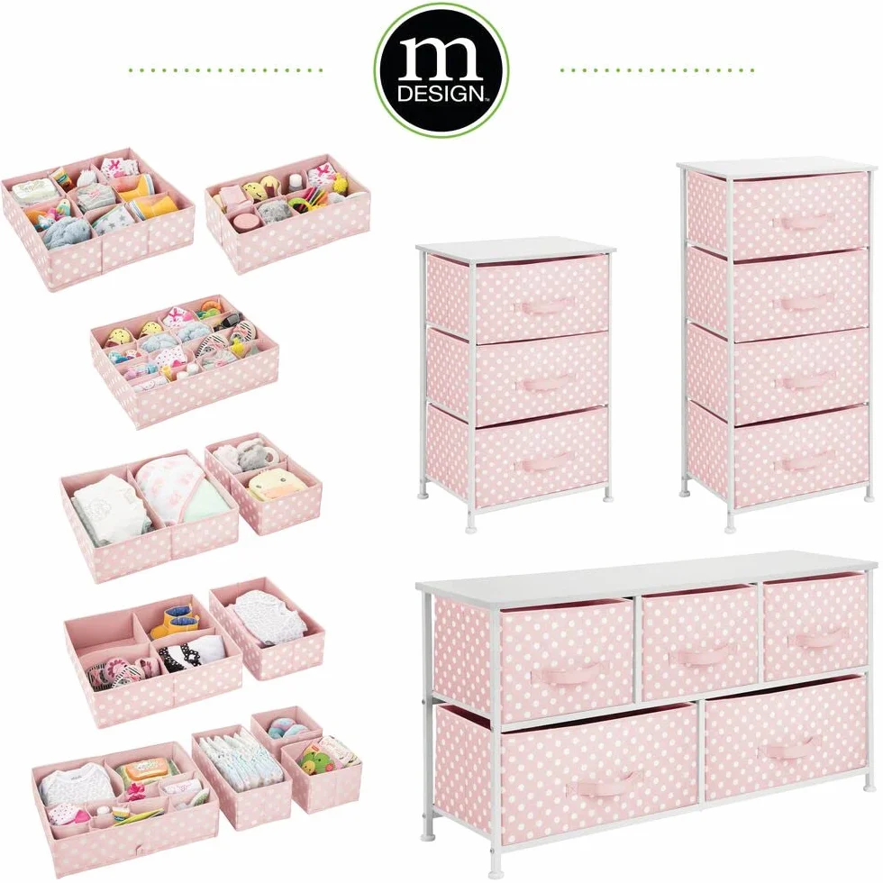 mDesign Juego de 5 cajas de almacenamiento para habitación infantil, rosa claro