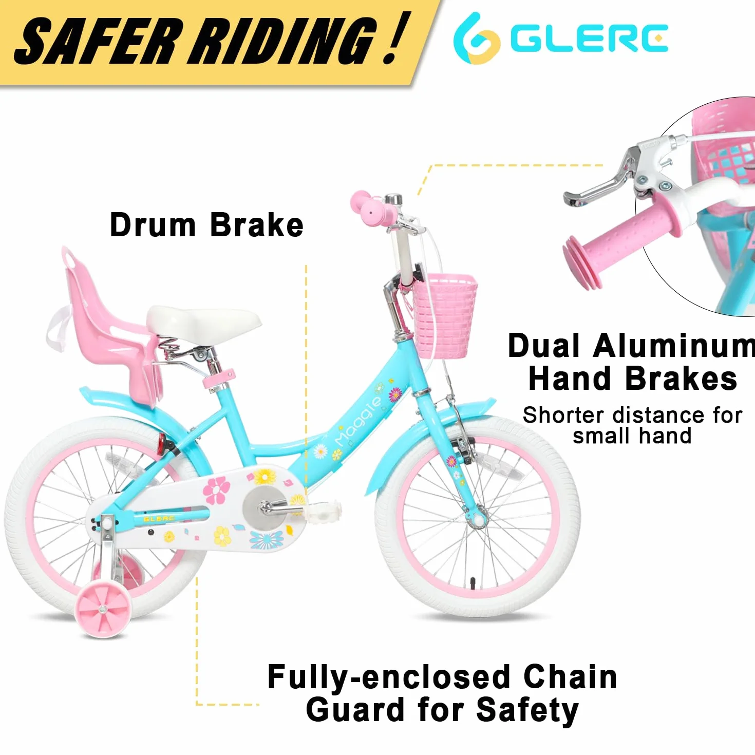 Bicicleta rosa con cesta para niños 12 14 16 pulgadas con campana y ruedas de entrenamiento