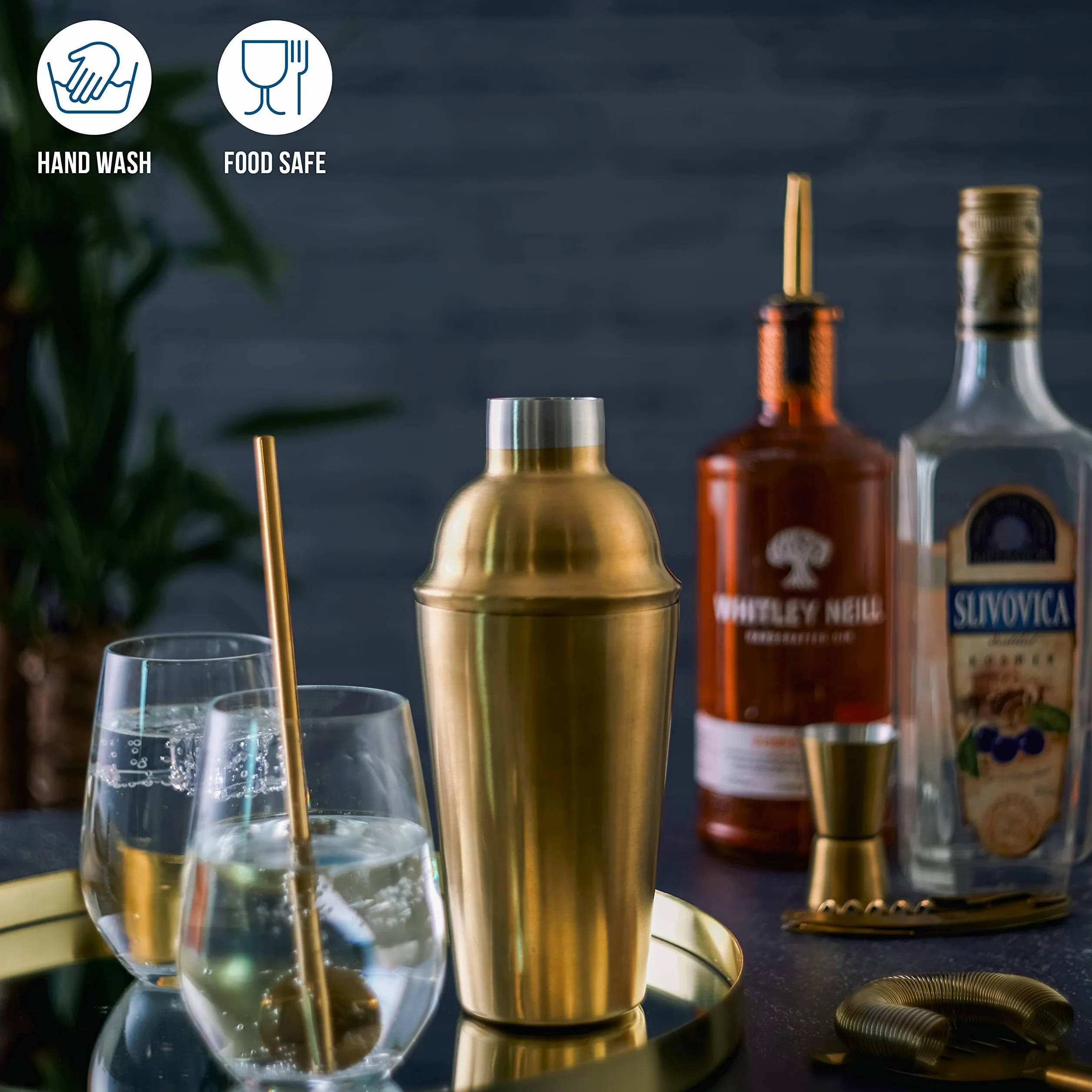 10 Piezas Kit de Coctelería Dorado - Juego Completo de Regalo Bar con Coctelera de Acero Inoxidable, Vertedor y Mezclador- Set de Regalo para Entusiastas y Cantineros Profesionales