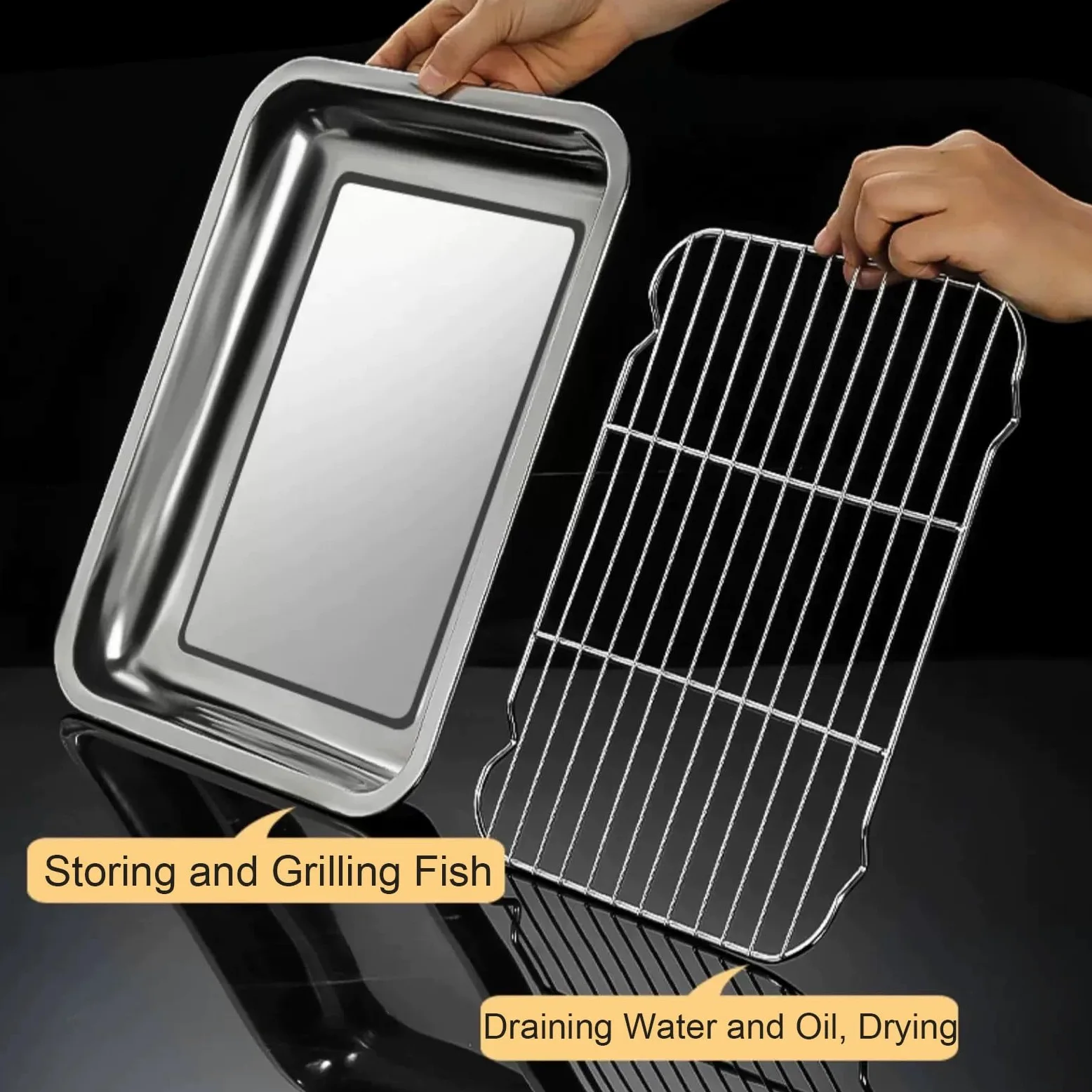 Bandejas de acero inoxidable para hornear con rejilla de alambre, perfectas para drenar aceite, cocinar albóndigas al vapor y descongelar mariscos, bandeja de metal duradera para cocinar de forma