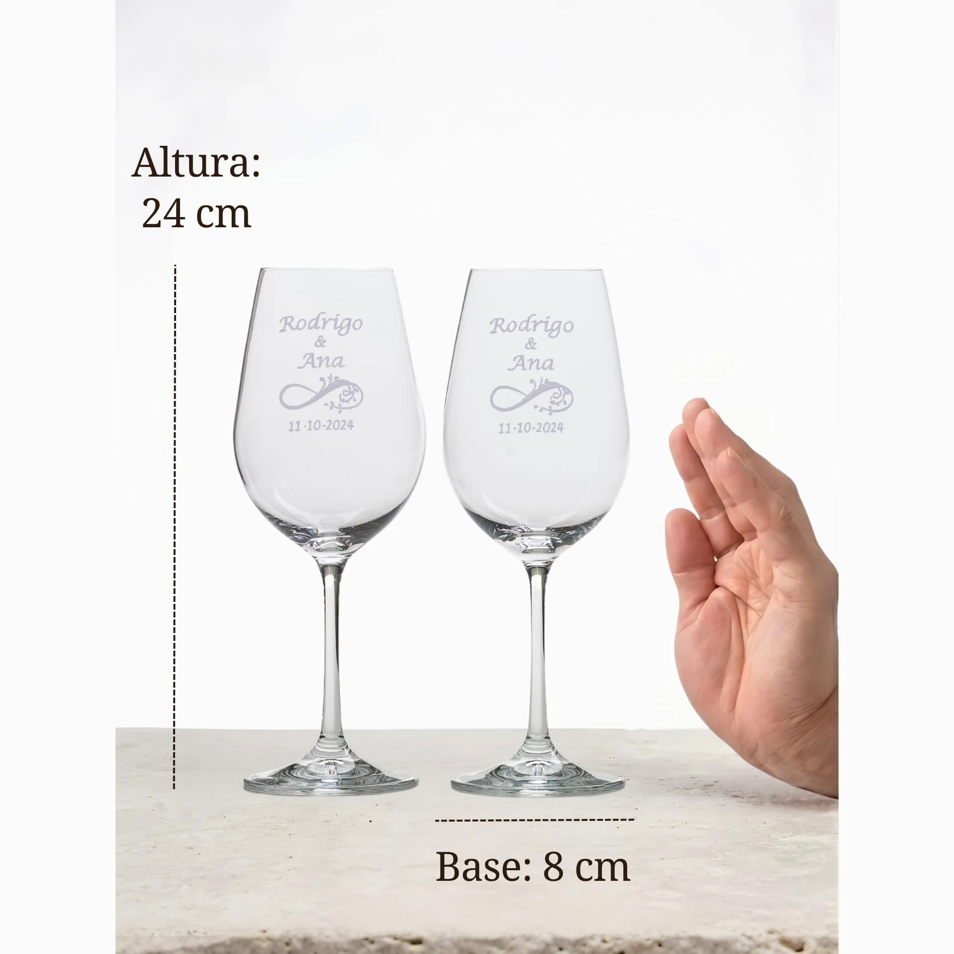 JOYERIA EL FARO | Copas de vino personalizadas | Estuche premium incluido | Brinda y celebra el amor (Infinito)