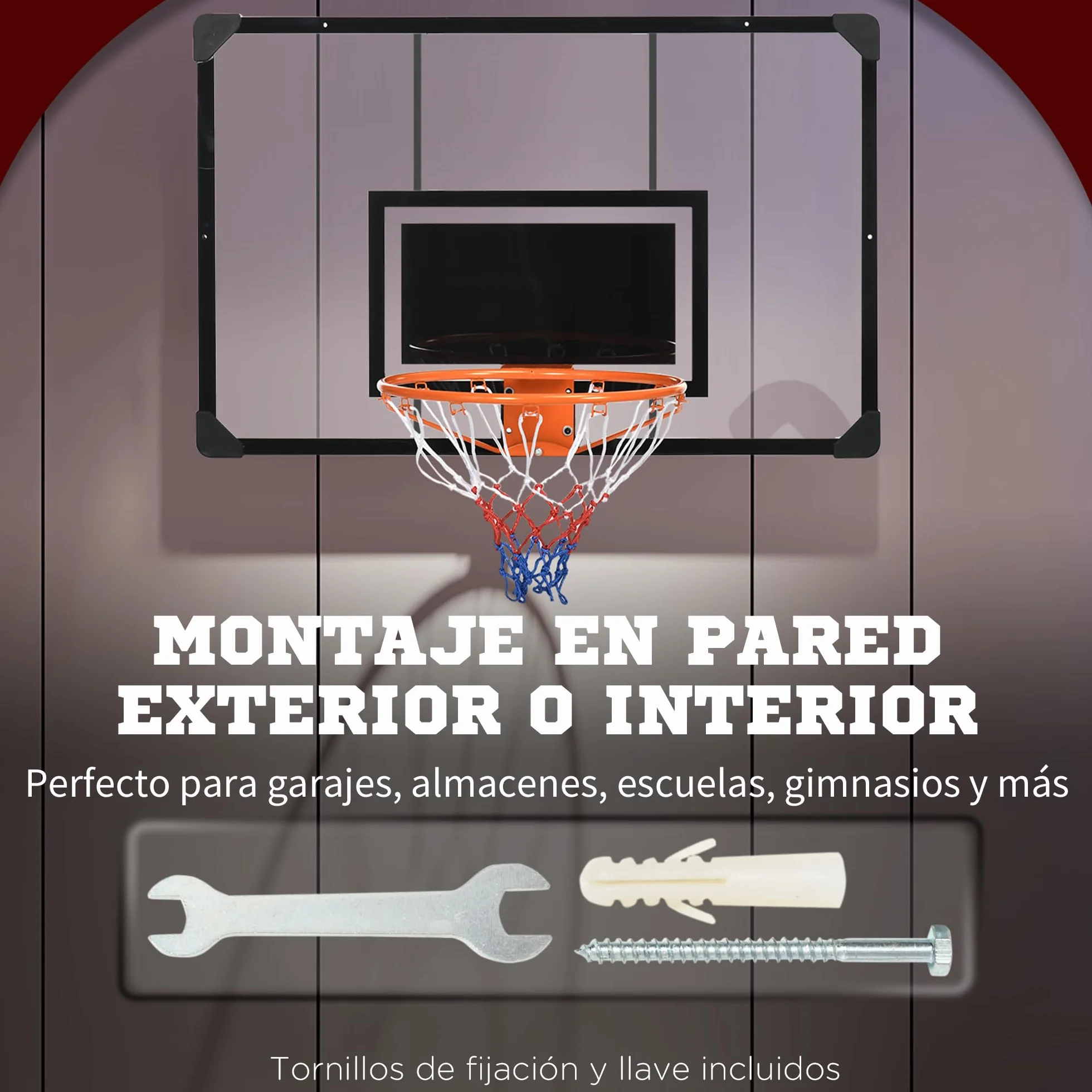 SPORTNOW Canasta de Baloncesto de Pared con Red y Marco de Acero 113x61x73 cm Negro
