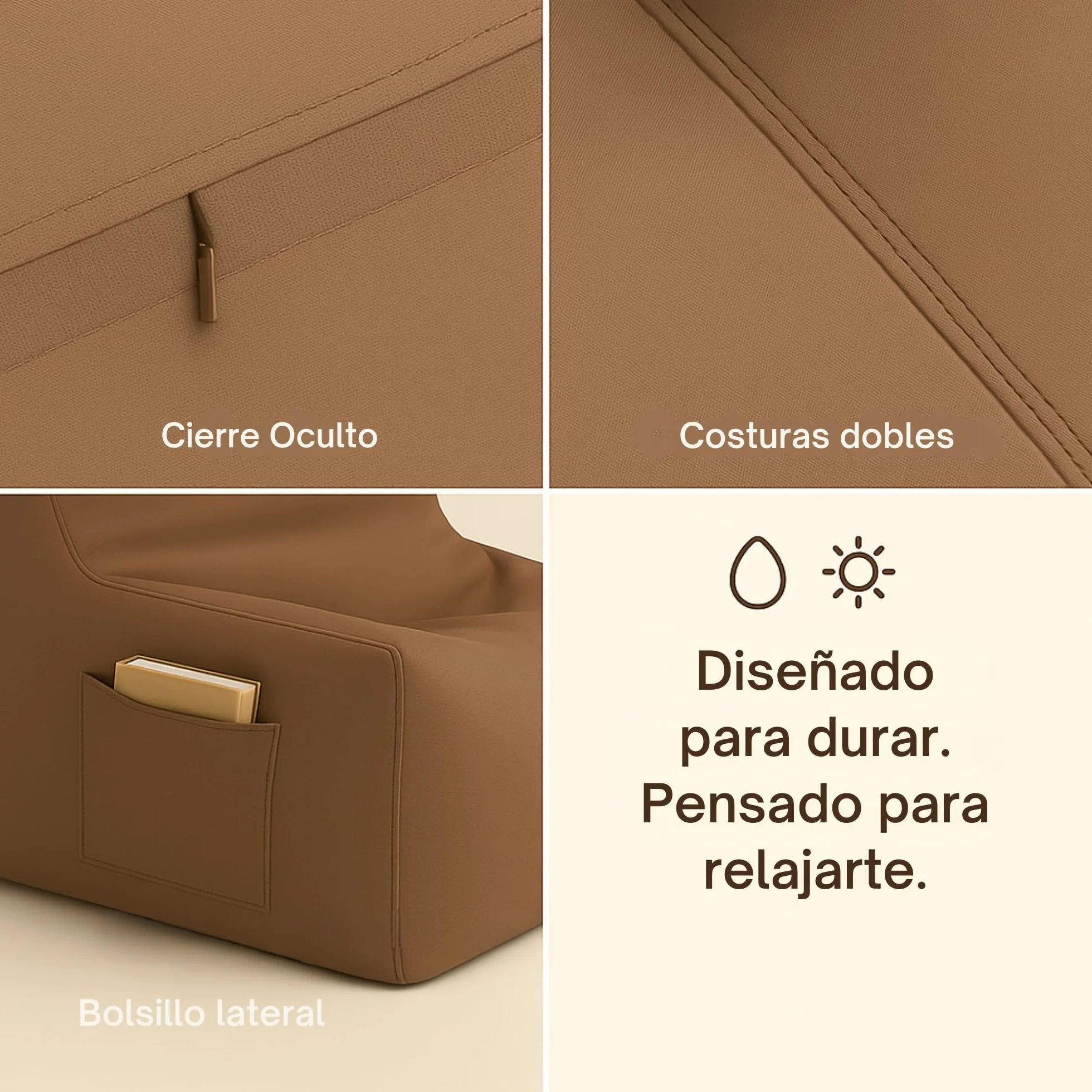 DIVERPUFFS Puff Taupe Sofá Relax Jardin Exterior Interior Asiento Comodo Relleno Incluido Portátil Respaldo Ergonómico Impermeable UV Protegido Diseño Moderno Durable Ligero Listo para Usar