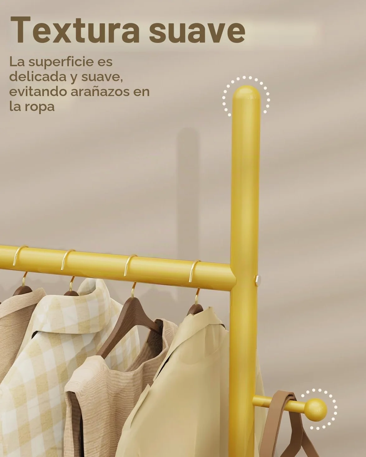 Perchero de Pie, Metal Perchas Independientes, 50x30x175 cm, Golden | Gran Colgador de Ropa Moderno Resistente con Placa Inferior de Roca Gruesa y 2 Ganchos, para Oficina, Dormitorio