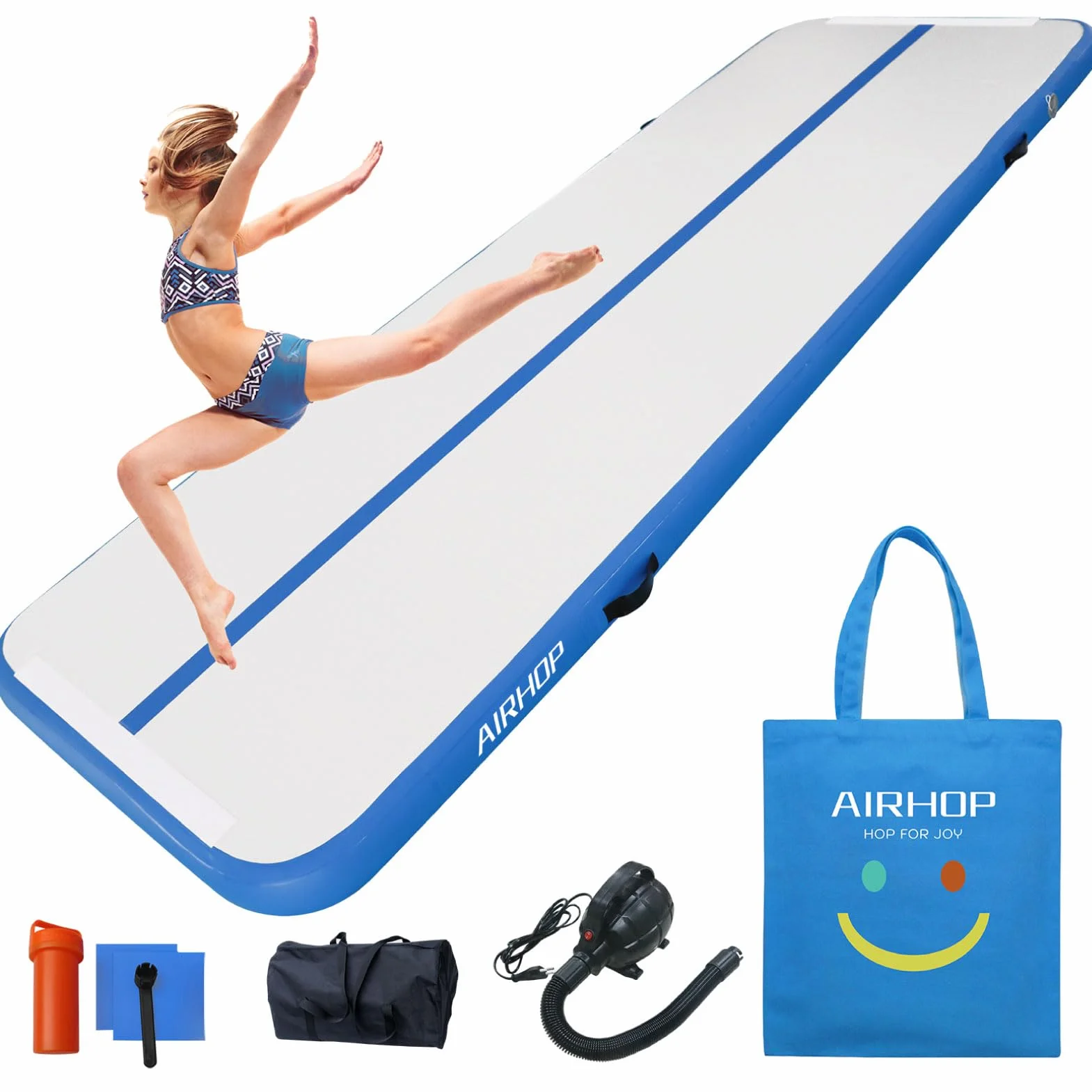 AIRHOP Colchoneta de Gimnasia Inflable 10/20 cm, 3-6 m con Bomba Eléctrica