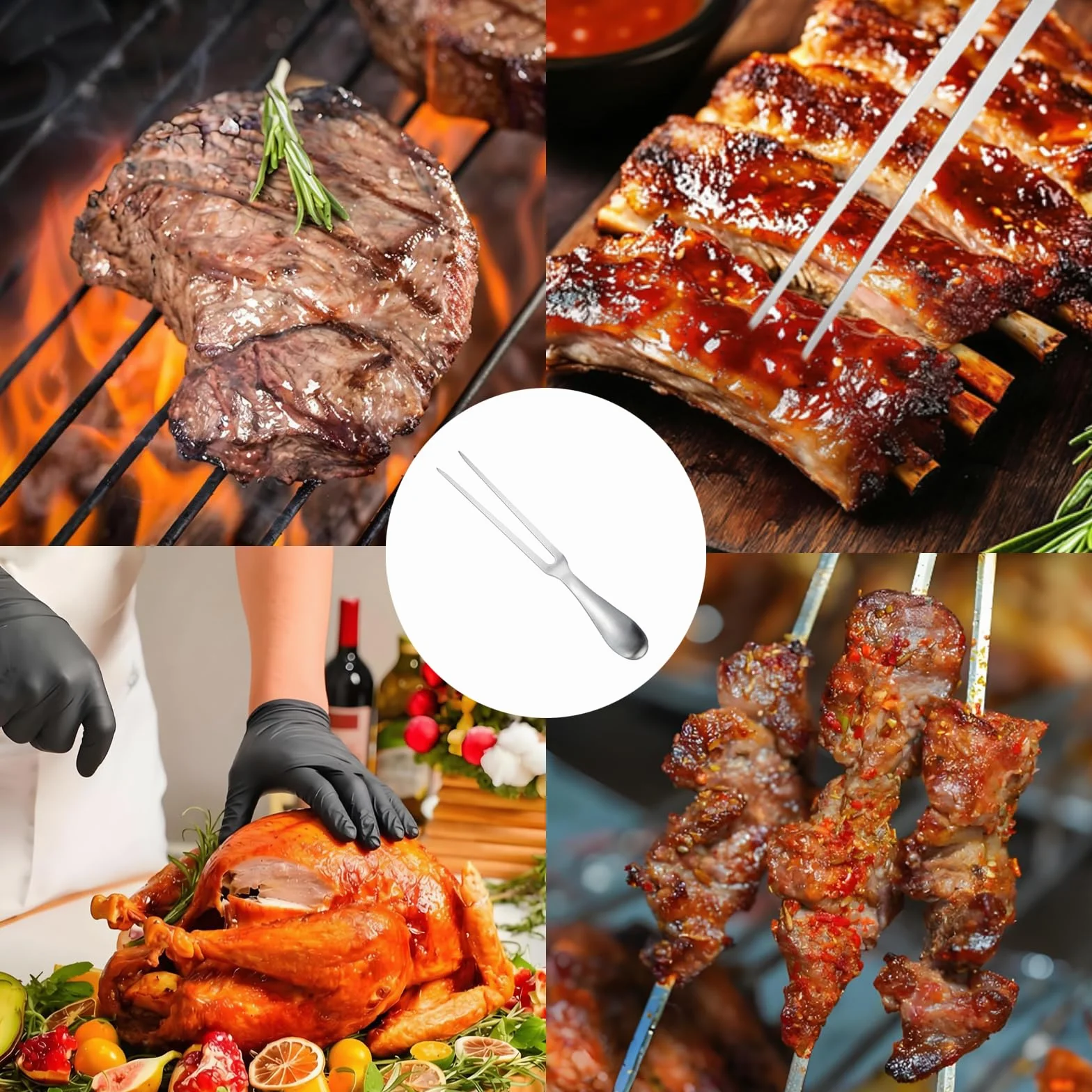 Tenedor para Trinchar Acero Inoxidable, Mango Antideslizante Ergonómico, Tenedor para Barbacoa, Cocina, Pavo, Asado y Cena Accesorio de Cocina Apto para Lavavajillas