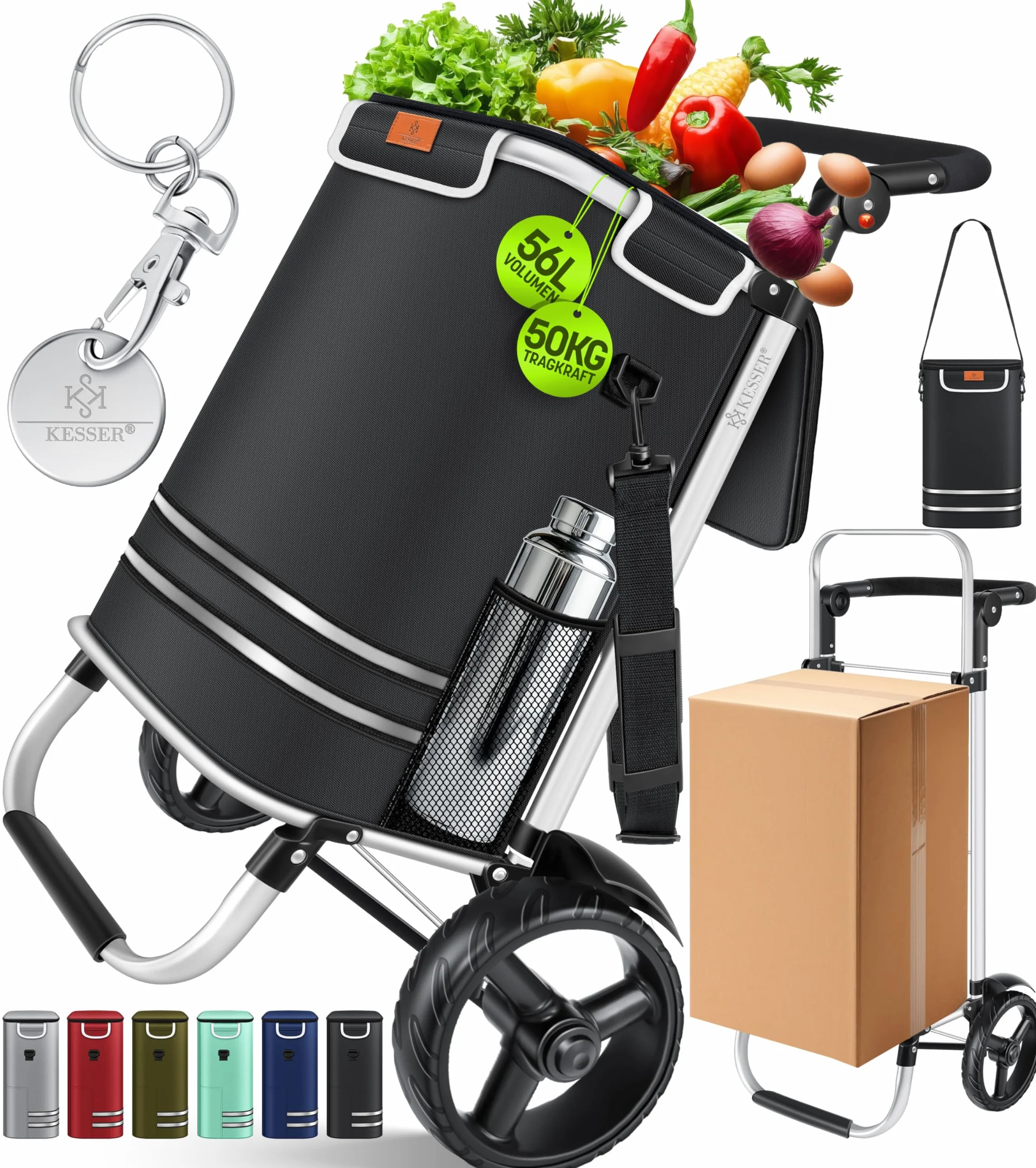 KESSER® Carrito de Compras Plegable con Capacidad de 56 litros y Resistencia de hasta 50 kg | Carrito 3 en 1: Carretilla, Carrito y Bolsa | Carrito de Compras Plegable con Nevera