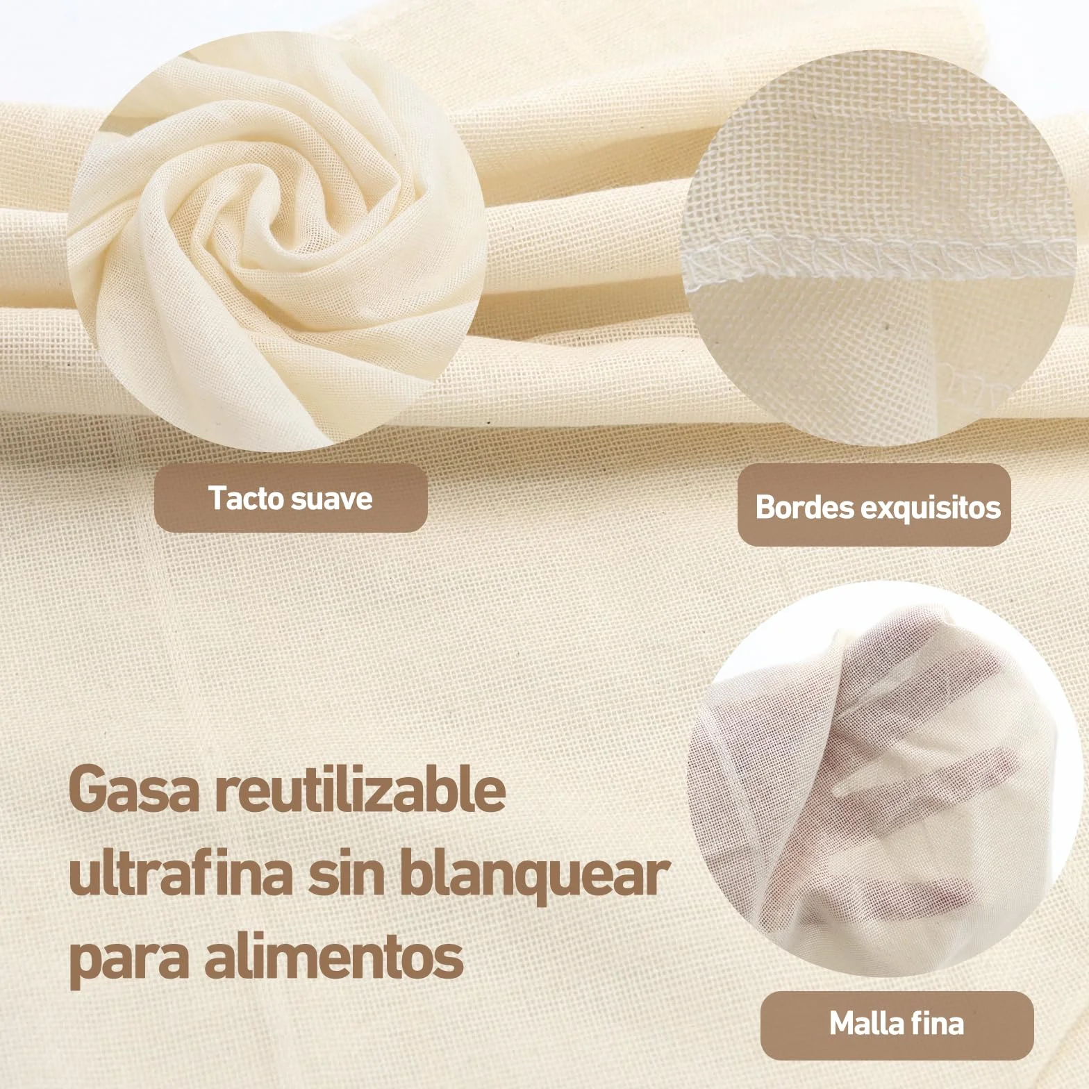 4 Piezas Colador de Tela，Súper Fino y Lavable Colador Tela 50 x 50 cm，Reutilizable Cheese Cloth，Estameña Para Filtrar Leche de Almendras, Zumos, Batidos de Frutas, Tofu (4 Piezas)