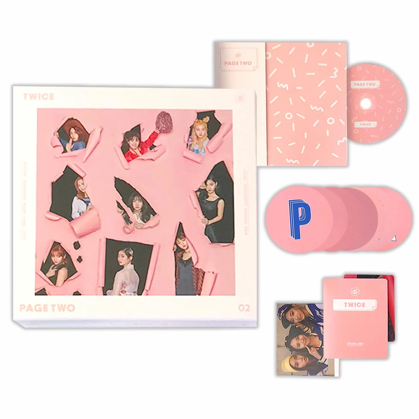 TWICE 2nd Mini Album PAGE TWO PINK Ver. CD-R Photobook Garland Lenticular Card Photocard Pin Button Badges