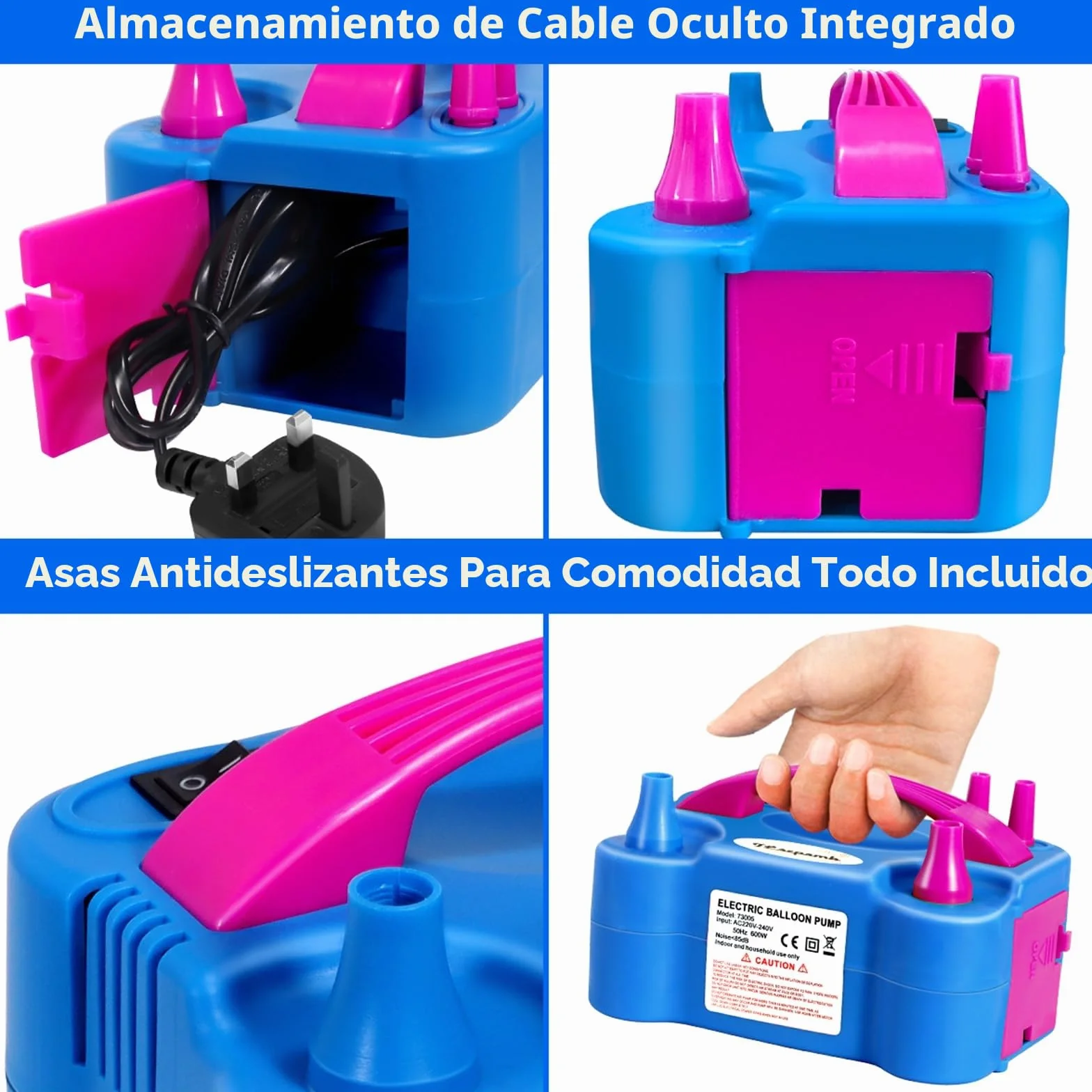 FLSEPAMB Inflador de Globos Electrico 600W ，Hinchador Balones Electrico con 2+2 Boquillas, Maquina Inflar Globos con 2 Modos de Inflado para Decoraciones de Cumpleaños, Fiestas y Bodas