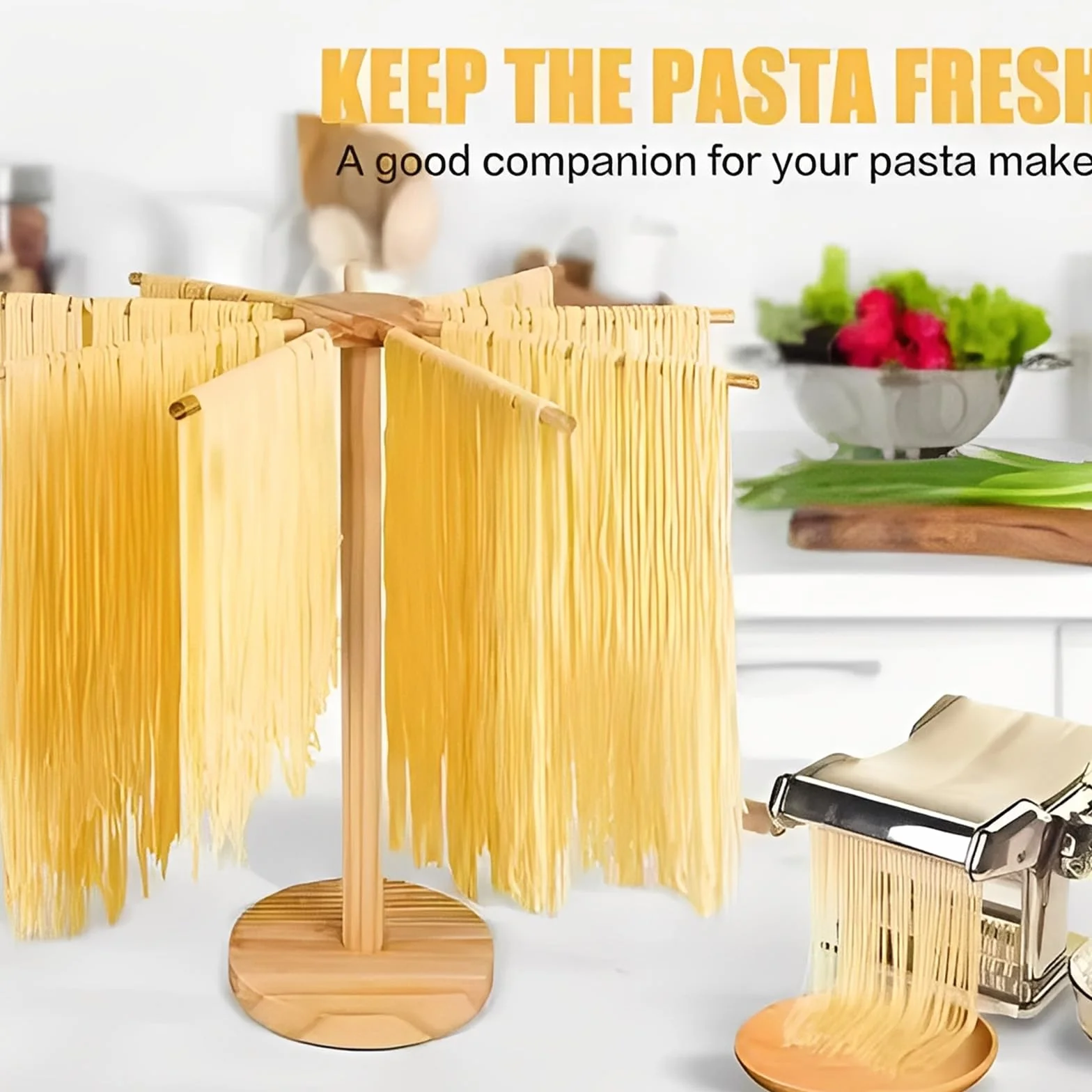 Soporte para Secado de Pasta | Secador de Pasta 9 Barras Plegable, Estante para Fideos Frescos y Caseros | Utensilio de Cocina para Colgar Pasta Hecha a Mano