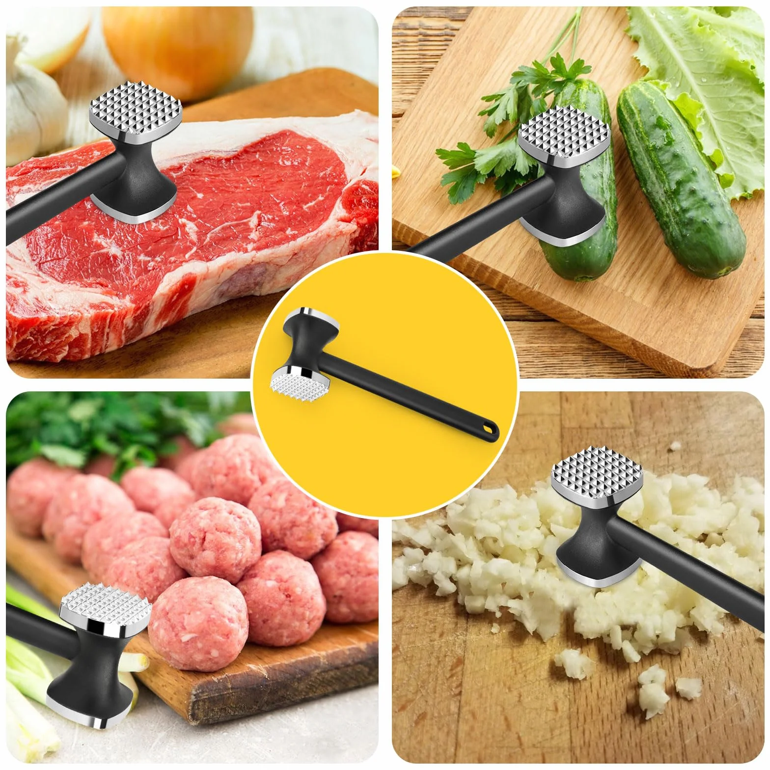 Martillo ablandador de Carne, Meat Knocker,Relota Martillo Carne,Martillo Picador de Doble Cara Antiadherente,Pincho y Superficie Plana Pounder Mallet, Martillo Cocina para Bistec,Pollo, Pescado,Cerdo