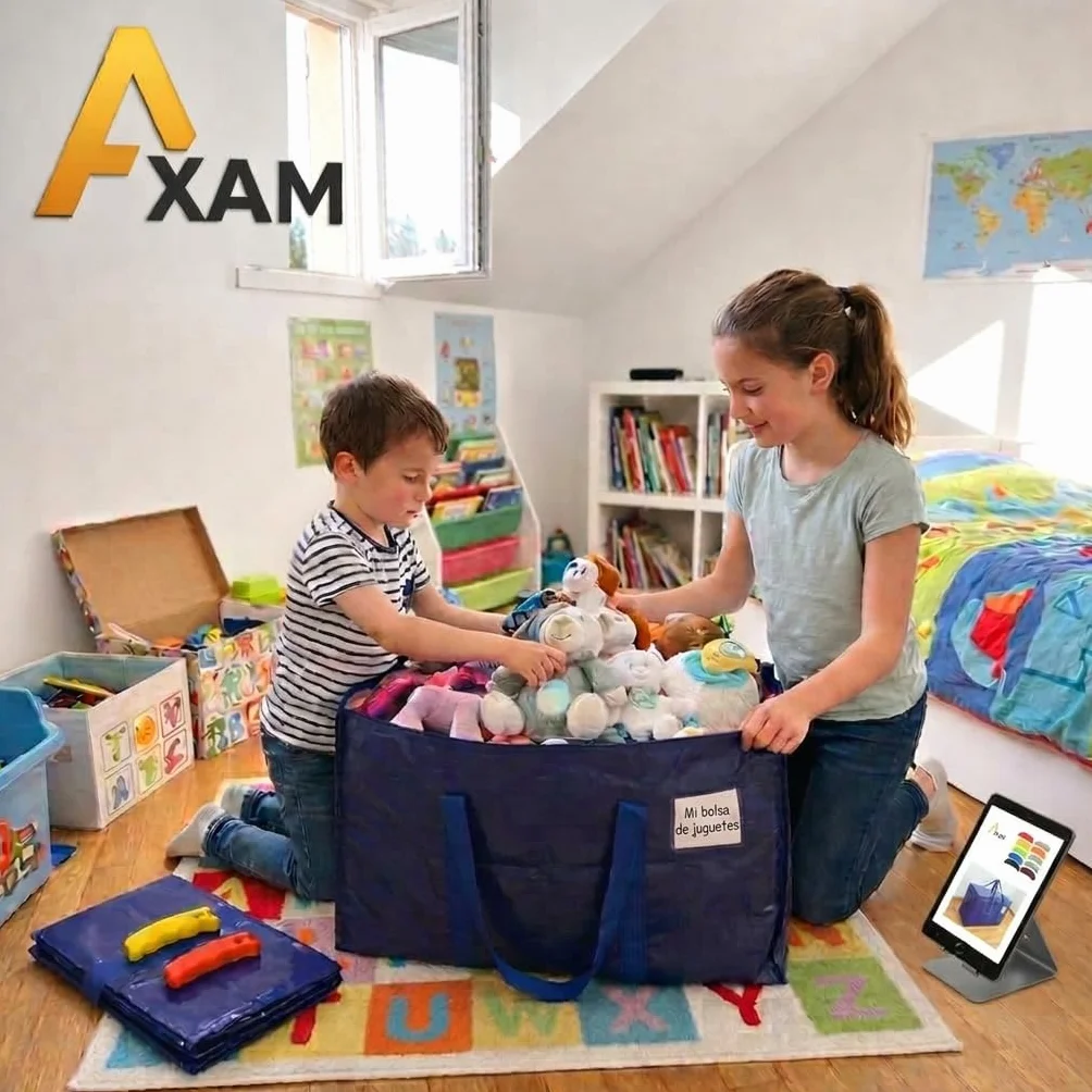 AXAM Pack de 4 Bolsas de Mudanza Grandes XL 91L – Almacenaje de Ropa Resistente e Impermeable – Alternativa a Cajas de Cartón – Reutilizables con Asas de Silicona