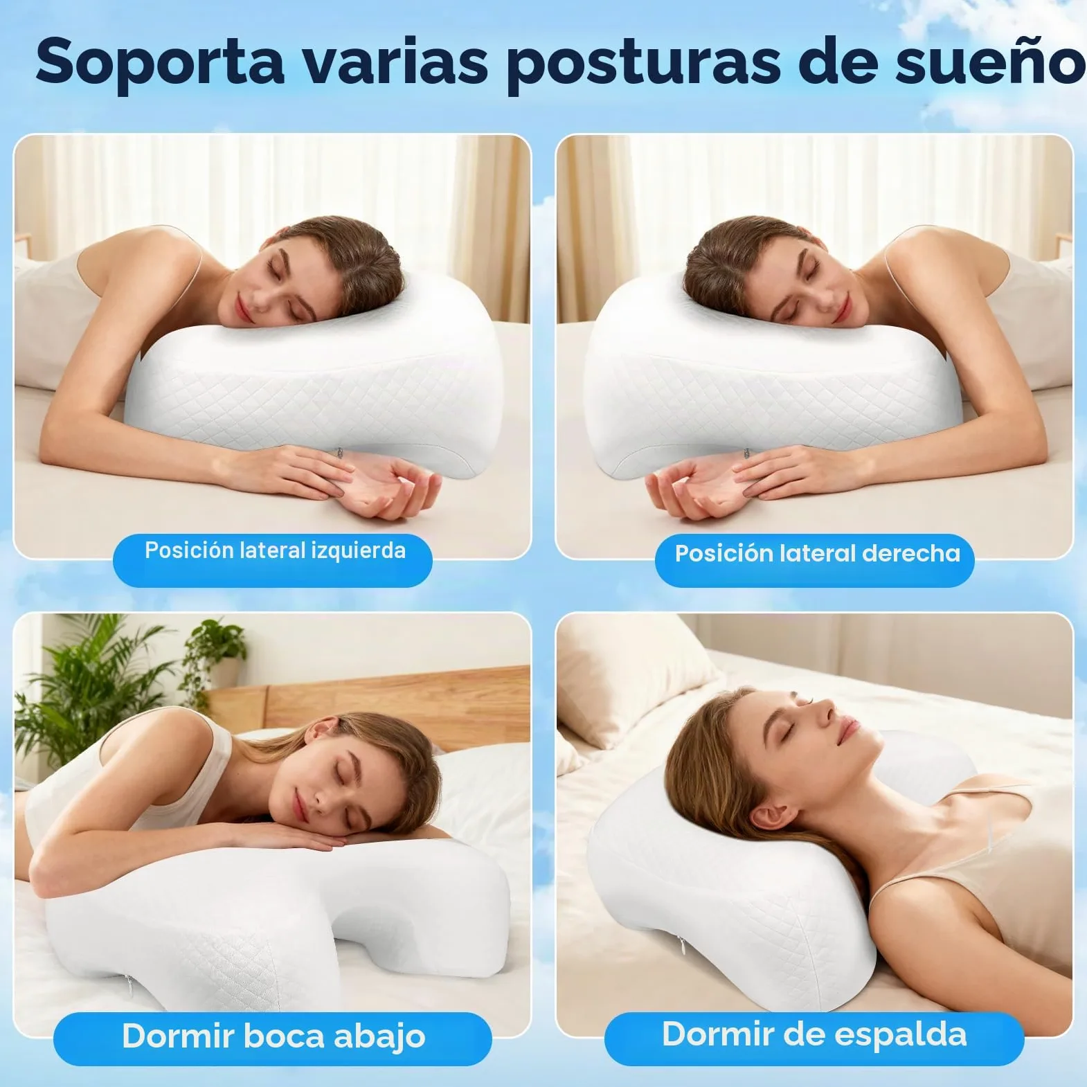 Almohada para dormir de lado con abertura para el brazo, almohada ortopédica ergonómica para el cuello con 3 aberturas para brazos, almohada de espuma viscoelástica para el cuello, para