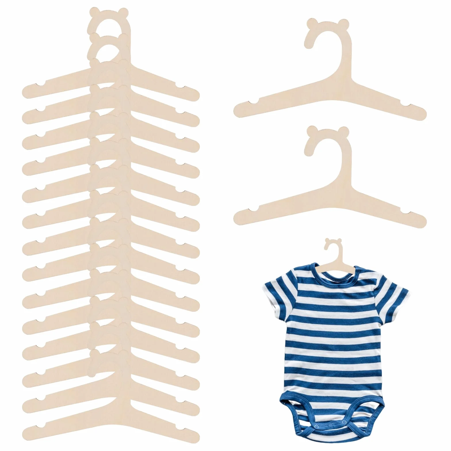Perchas Infantiles de Madera para Bebé, Perchero Ropa Bebé con Ranuras Laterales 22.7×10.6cm, 20 Piezas