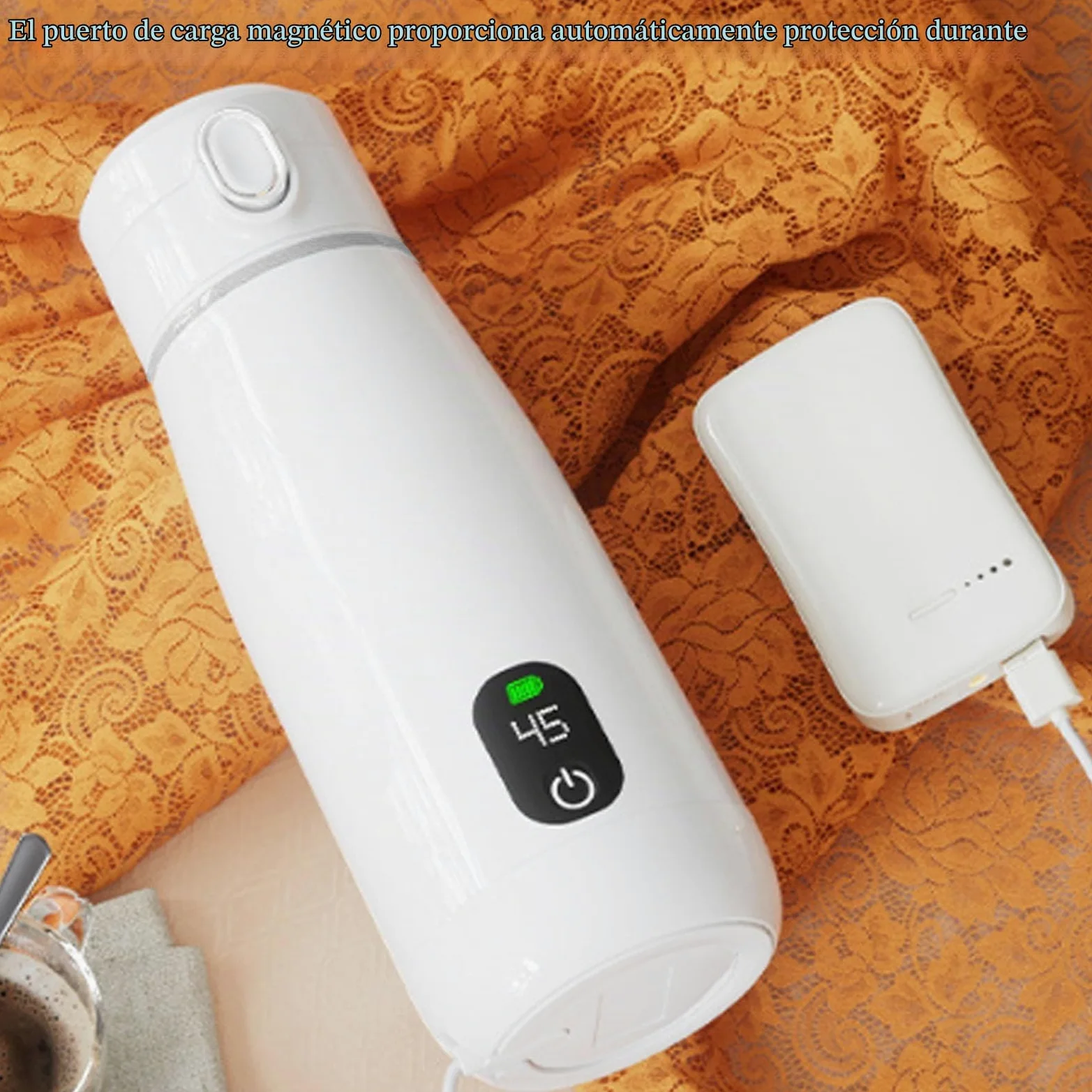 Hervidor Eléctrico de Viaje, Acero Inoxidable 316, Calefacción Inalámbrica Recargable por USB, Caldera de Agua Caliente Portátil de 350 Ml con Aislamiento Térmico, para Camping