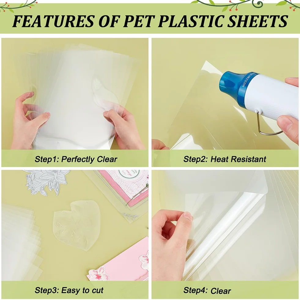 BENECREAT 50 hojas de acetato transparente resistentes al calor, 298 x 164 mm, lámina de plástico transparente PET para proyectos de artes y manualidades, tarjetas, álbumes, fabricación de tarjetas