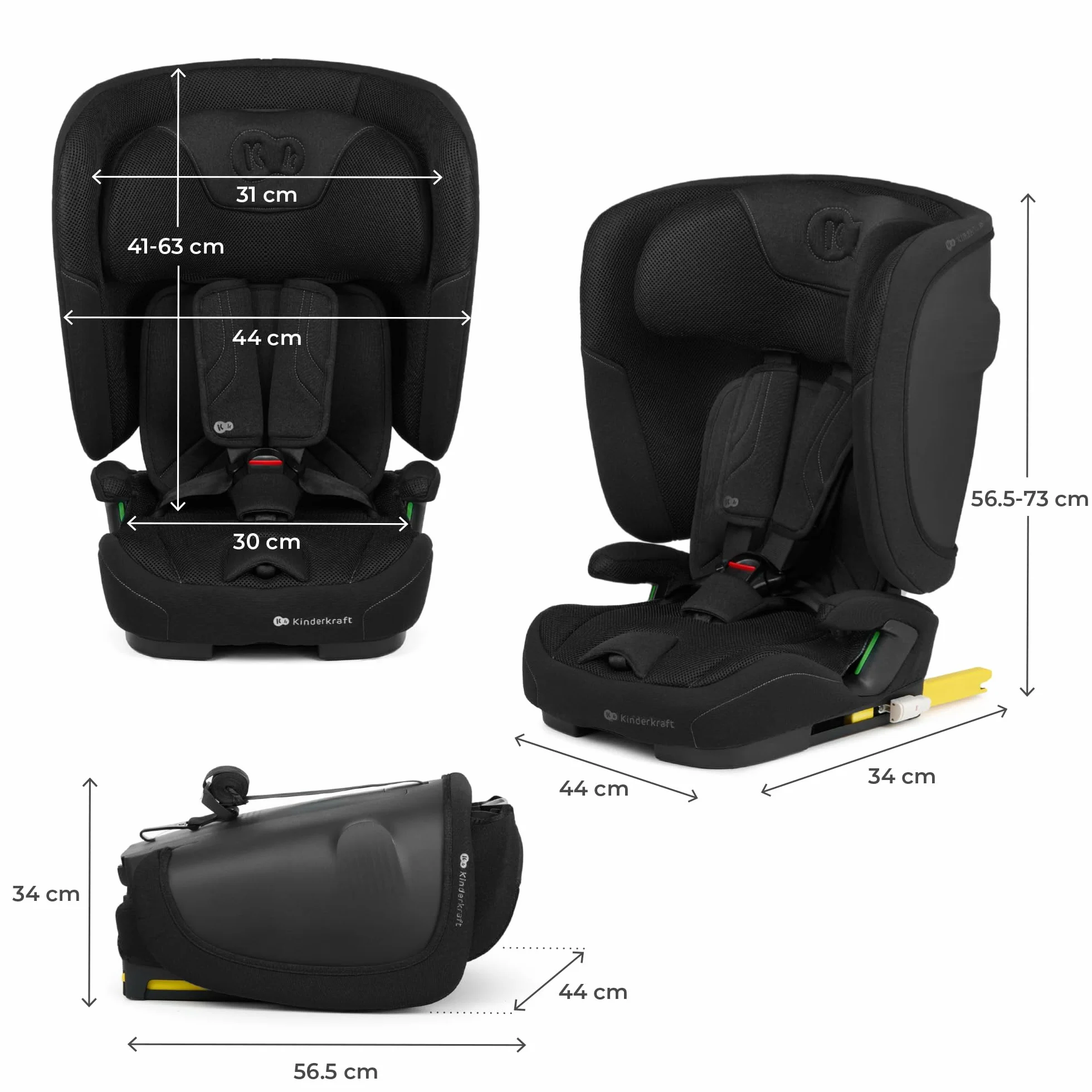Kinderkraft FIX2GO Silla infantil i-size, 76-150 cm, base Isofix, Top Tether, sensores electrónicos, hasta aprox. 12 años, sistemas de seguridad, tapizados premium, reclinables, Negro