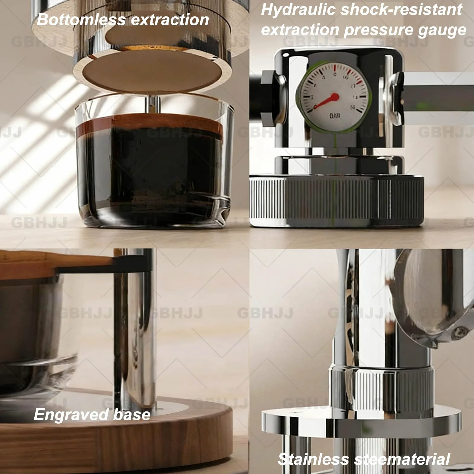 Cafetera espresso neumática de 58 mm con manómetro, cafetera espresso manual portátil, diseño desmontable para el hogar, camping y viajes