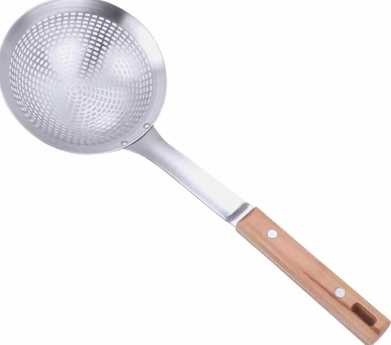 Colador colador tamices para cocinar utensilios de cocina, colador mango de madera colador acero inoxidable olla caliente drenaje cuchara fideos cuchara utensilios de cocina para restaurante hogar (