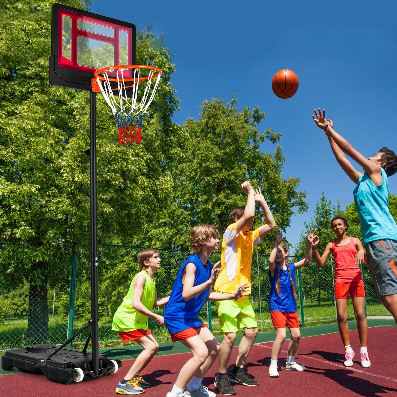 Canasta de Baloncesto de Pie con Altura Ajustable, Base Rellenable de Agua y Arena, Ruedas, para Adolescentes y Adultos